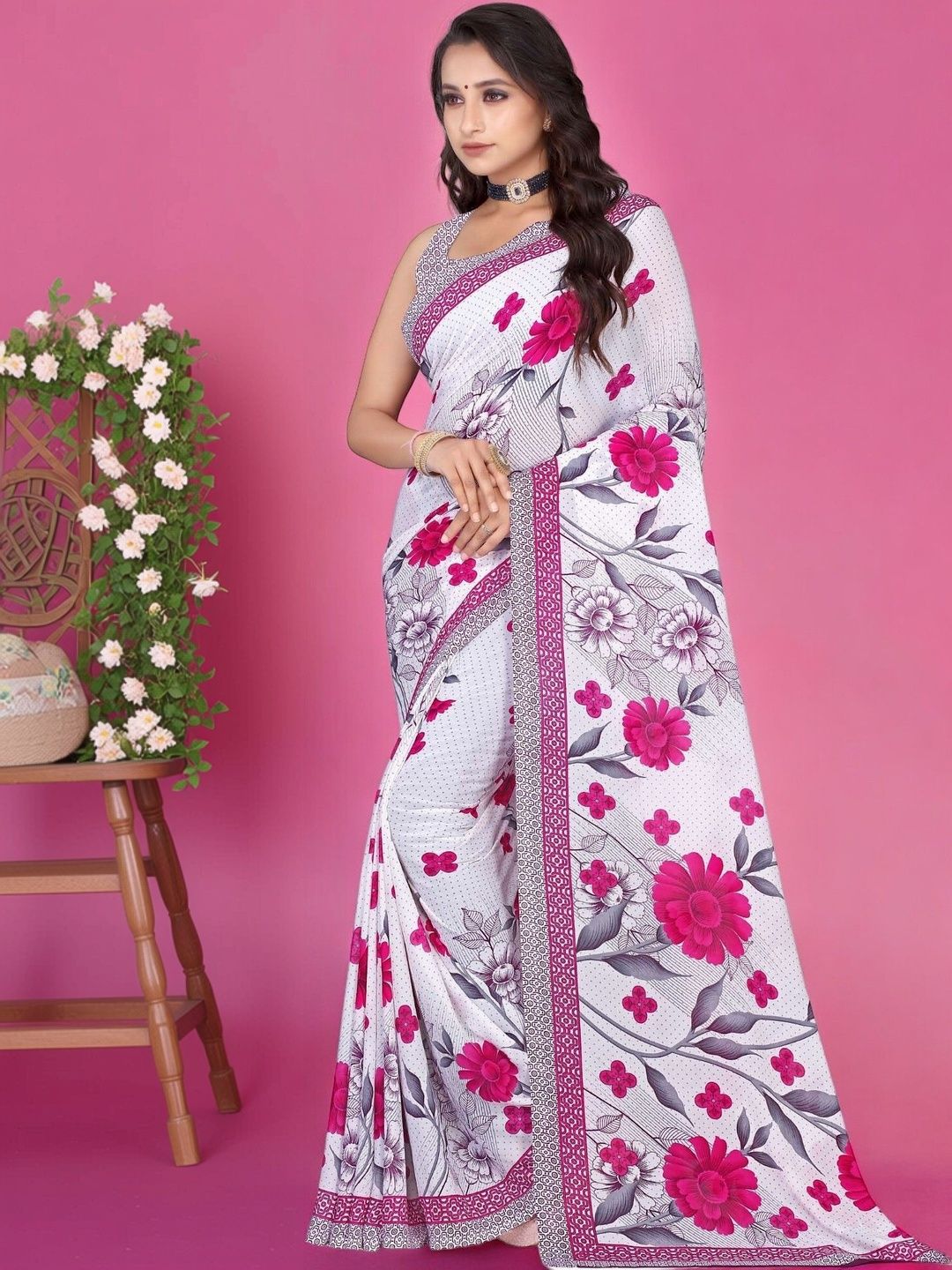 SZN Floral Poly Georgette Saree-picture-40
