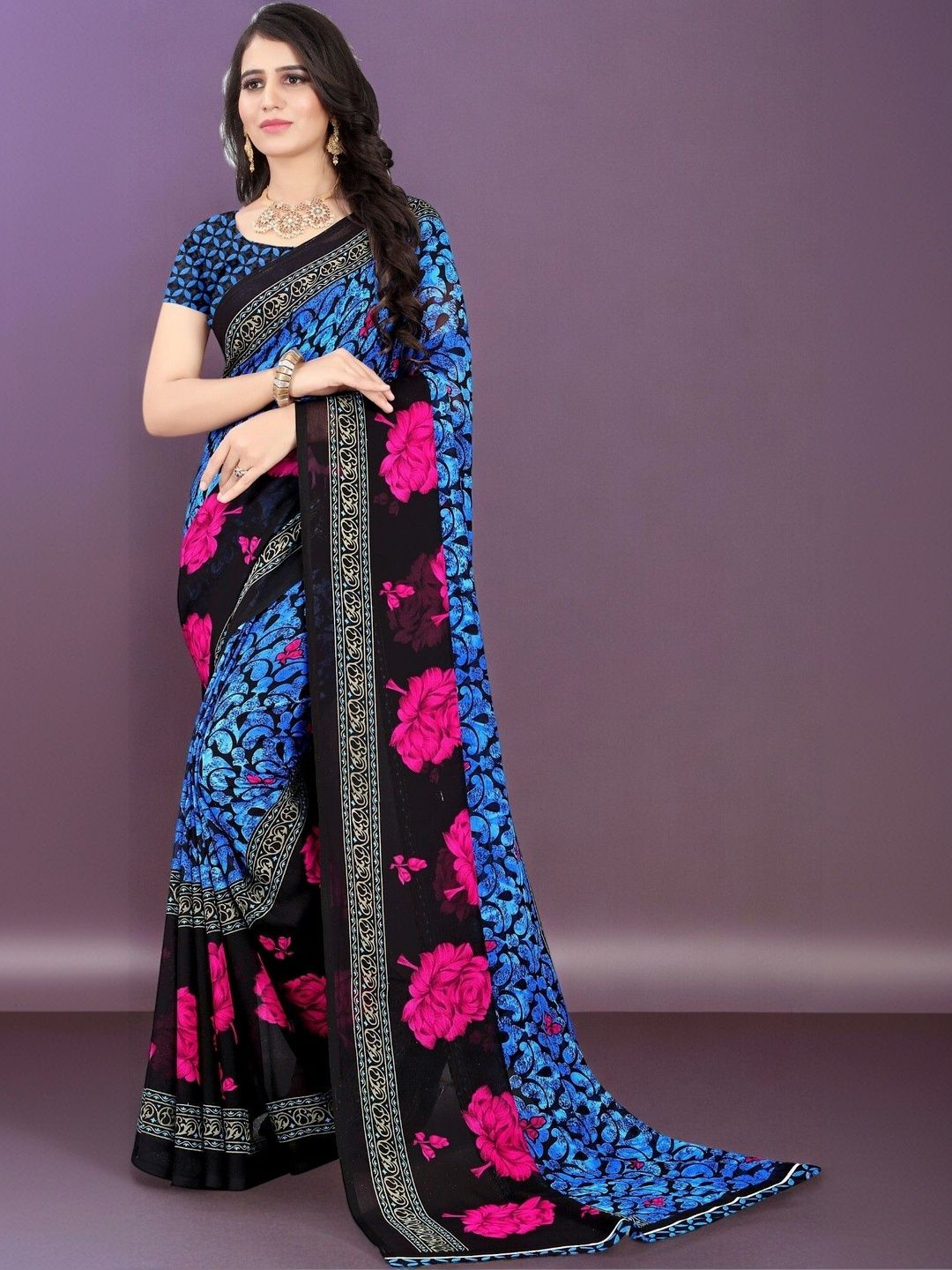 SZN Floral Poly Georgette Saree-picture-37