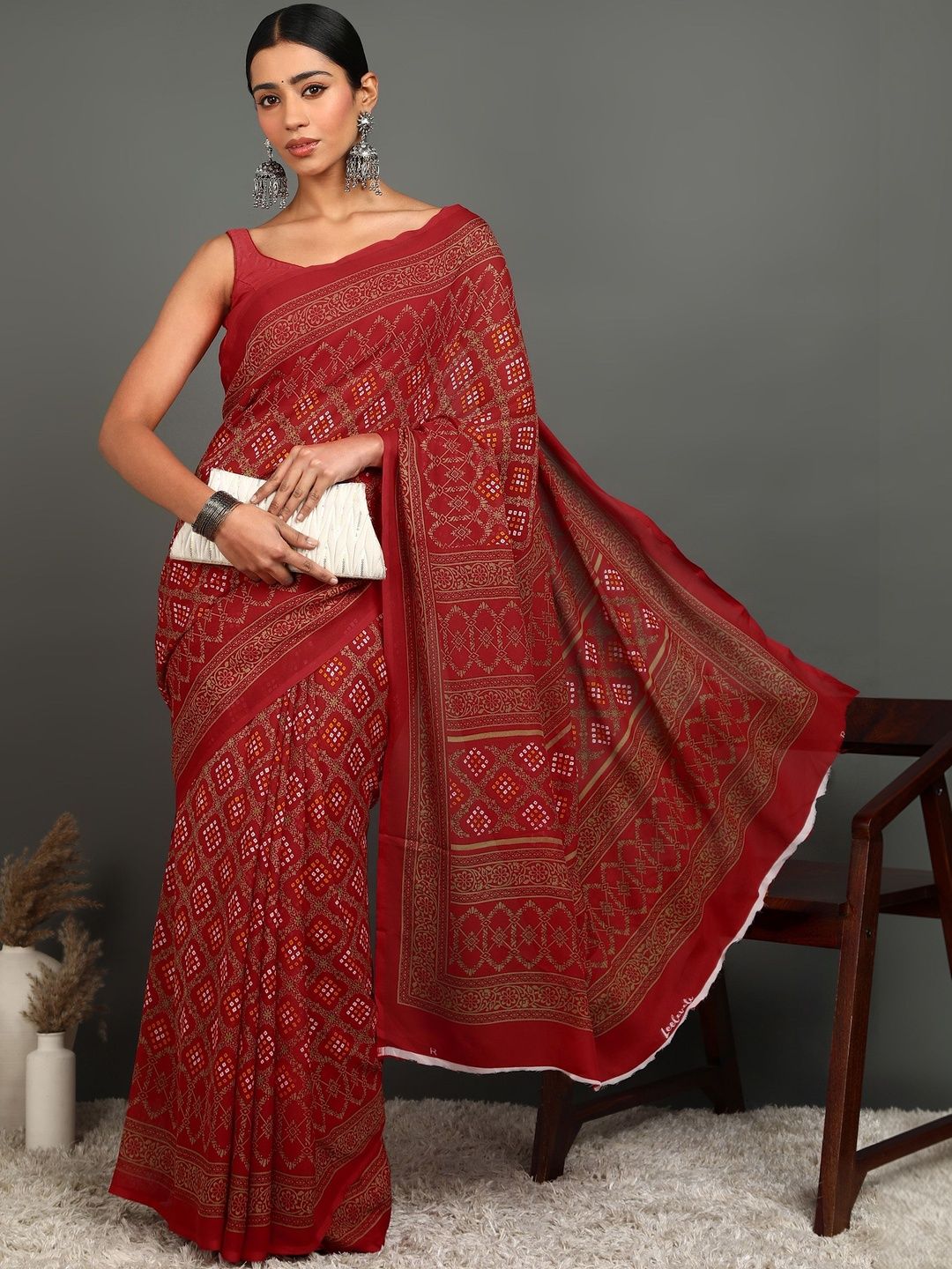 SZN Ethnic Motifs Poly Georgette Bandhani Saree-picture-17