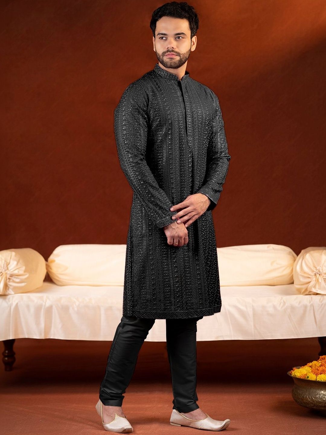 TheEthnic.Co Men Geometric Striped Kurta-picture-21