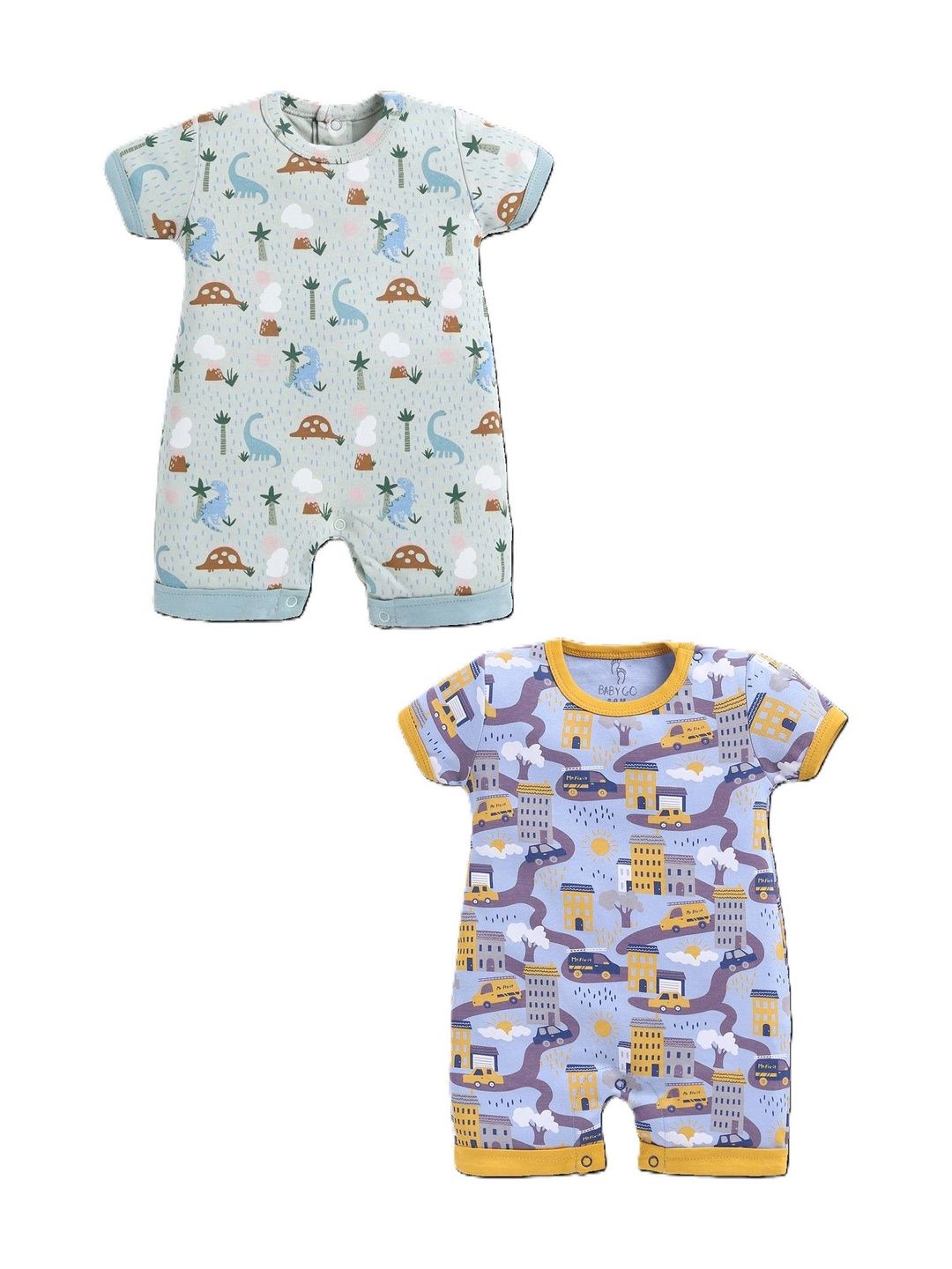 BABY GO Infants Boys Pack of 2 Printed Rompers-picture-57