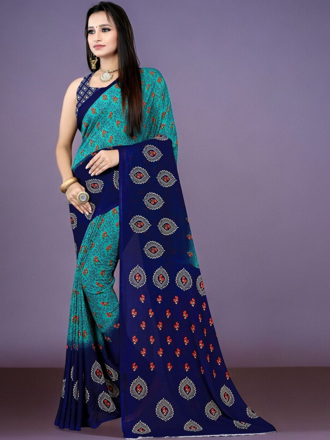 SZN Ethnic Motifs Poly Georgette Saree-picture-57