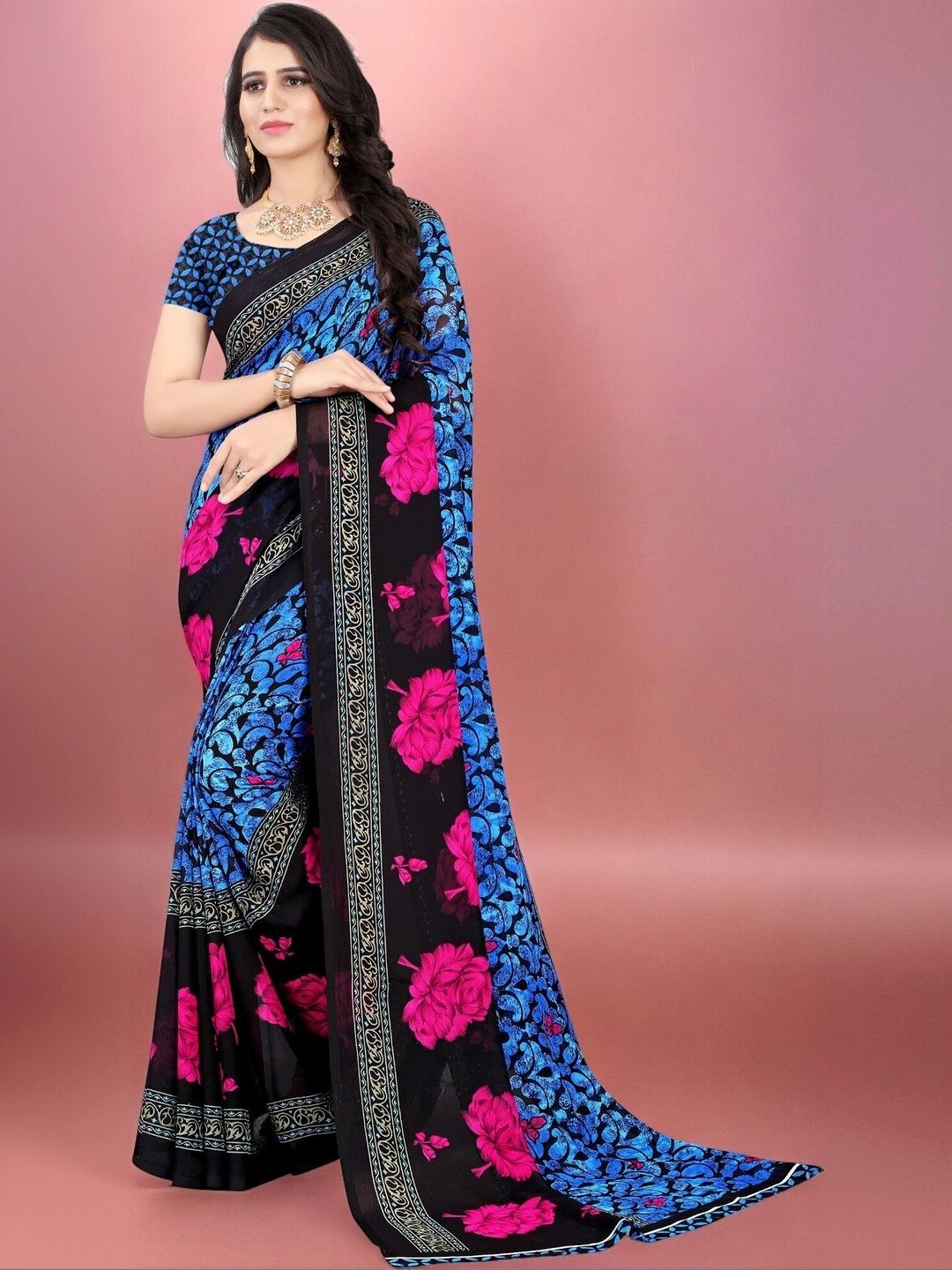 SZN Floral Poly Georgette Saree-picture-25