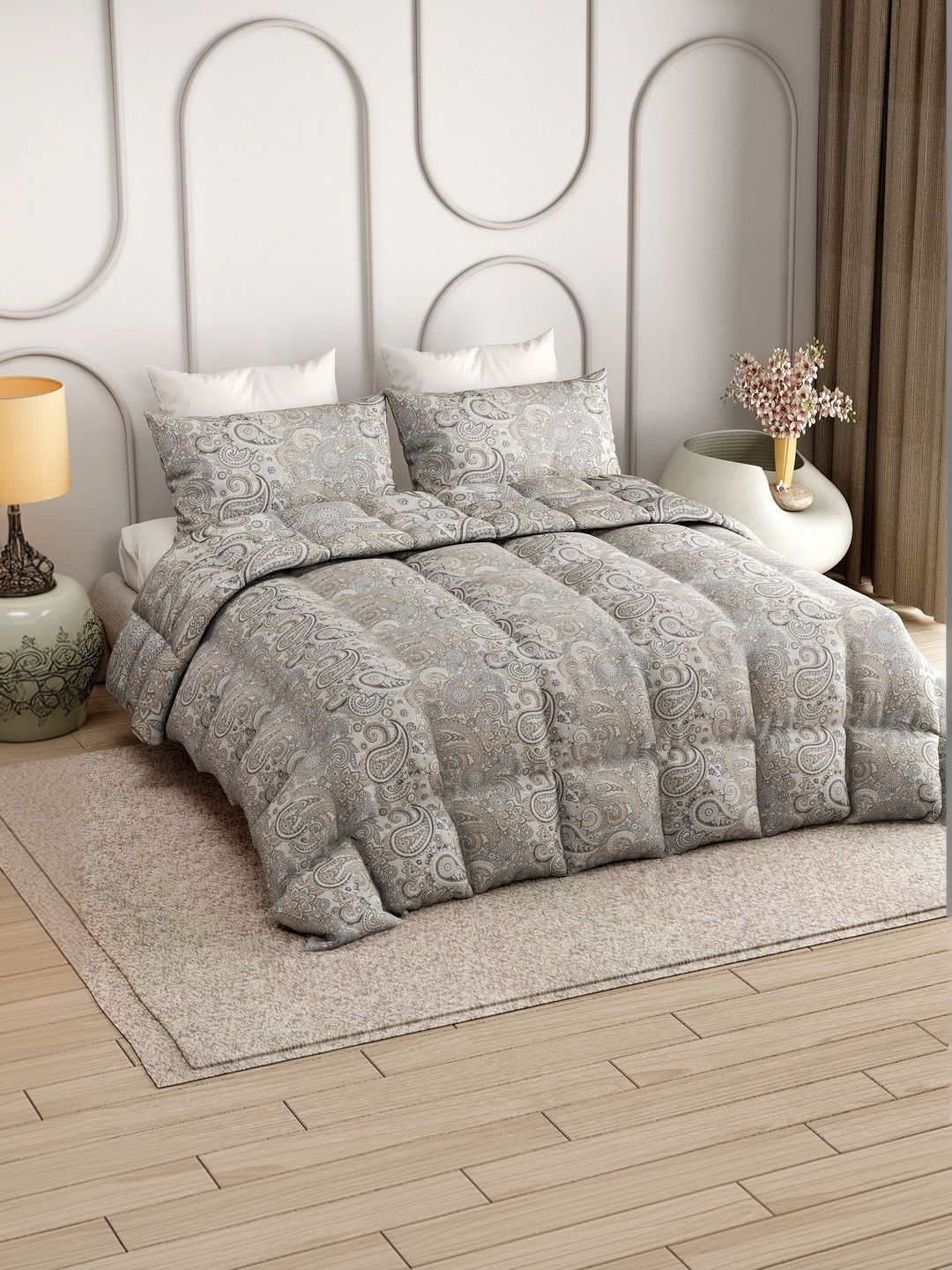 LABHAM Grey Ethnic Motifs Cotton 4 Piece Double King Fine Bedding Set-picture-54