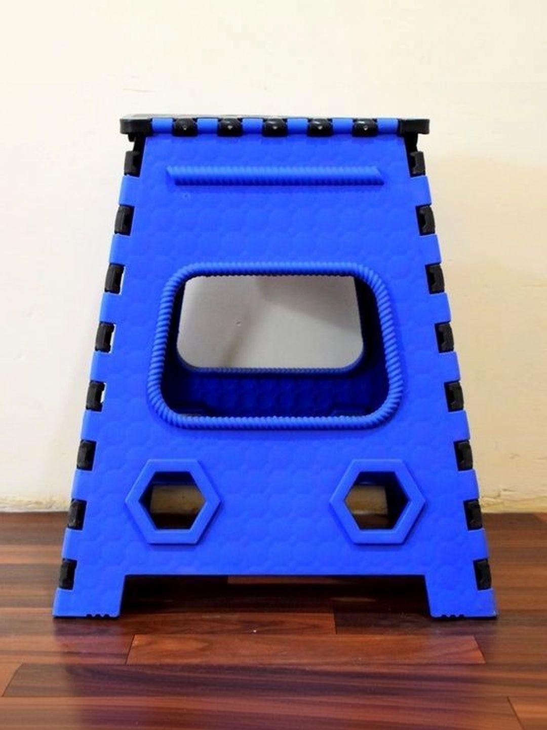 DeoDap Blue & Black Foldable Stool With Handle-picture-21