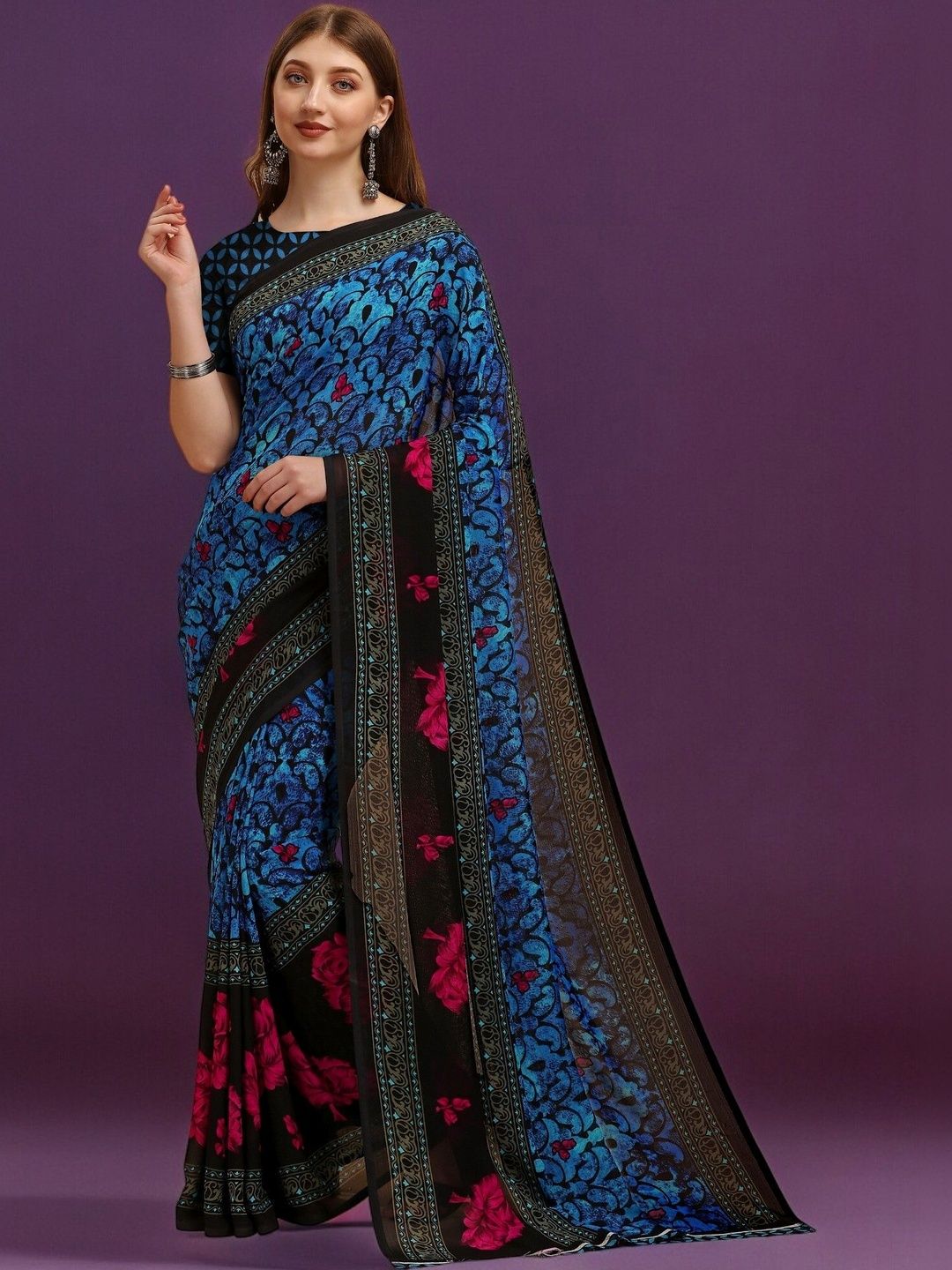 SZN Floral Poly Georgette Saree-picture-12