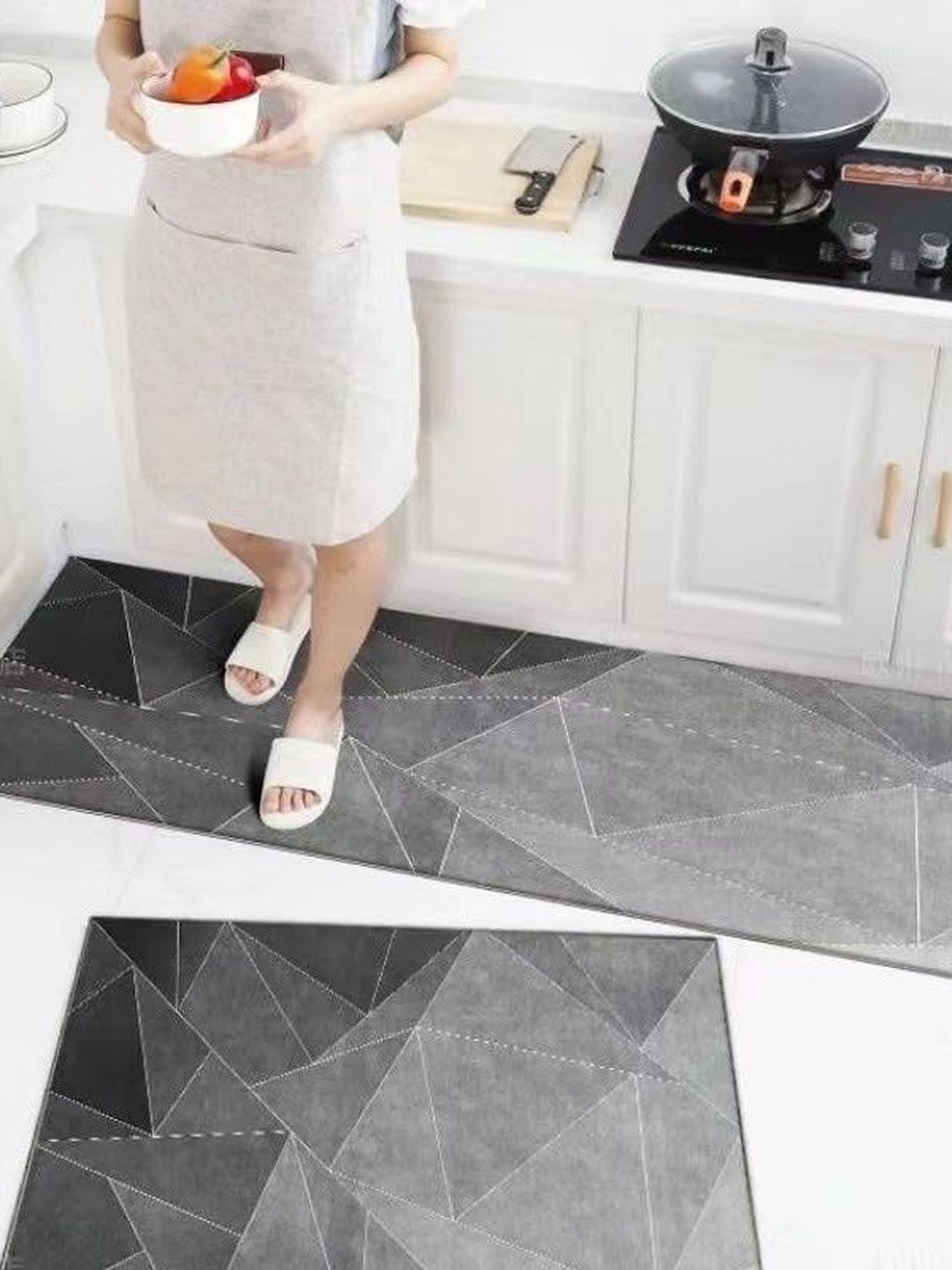 FAVRIA Black & Grey Printed Anti-Skid 2-Pcs Kitchen Mats-picture-19