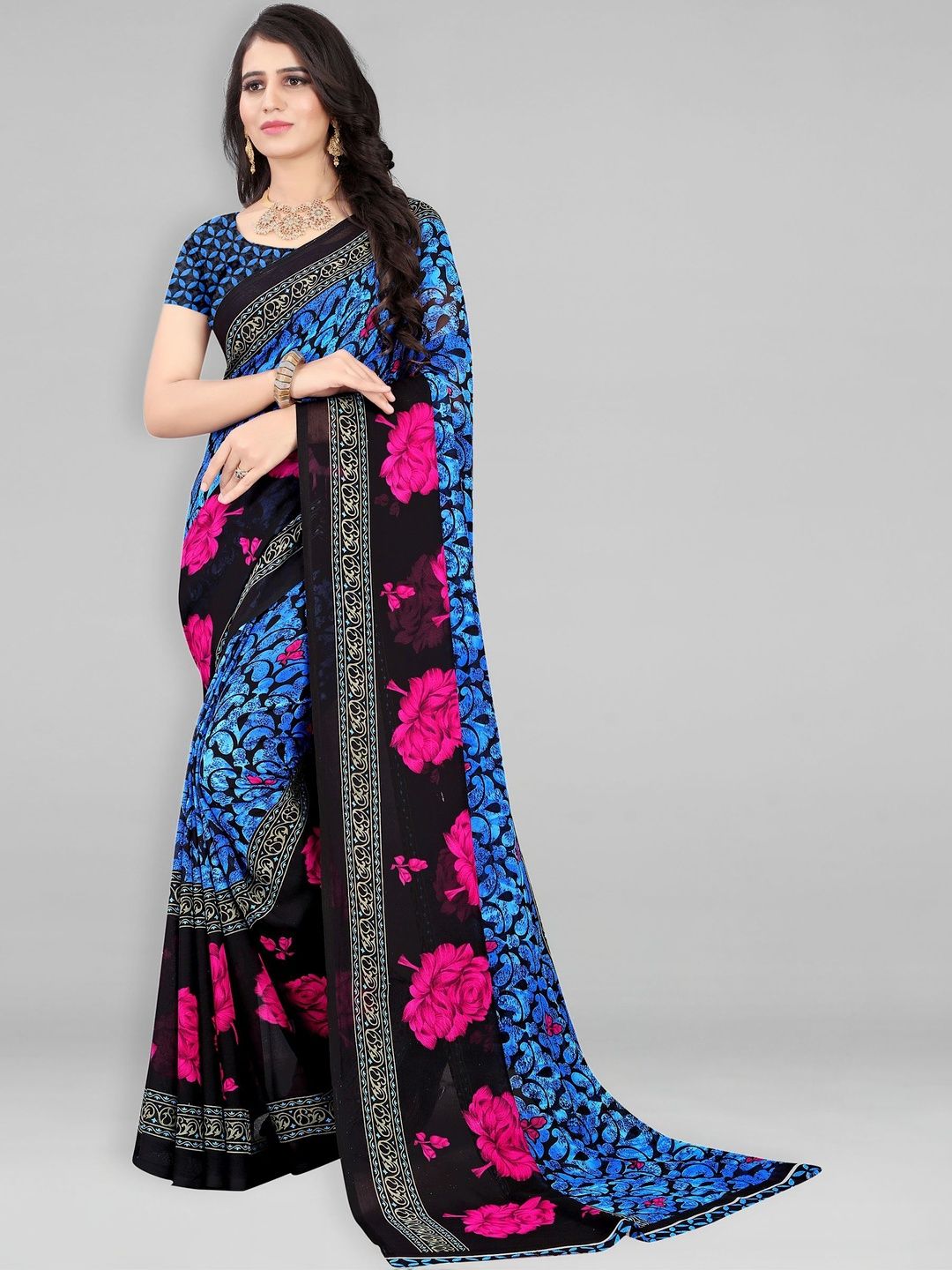 SZN Floral Poly Georgette Saree-picture-34