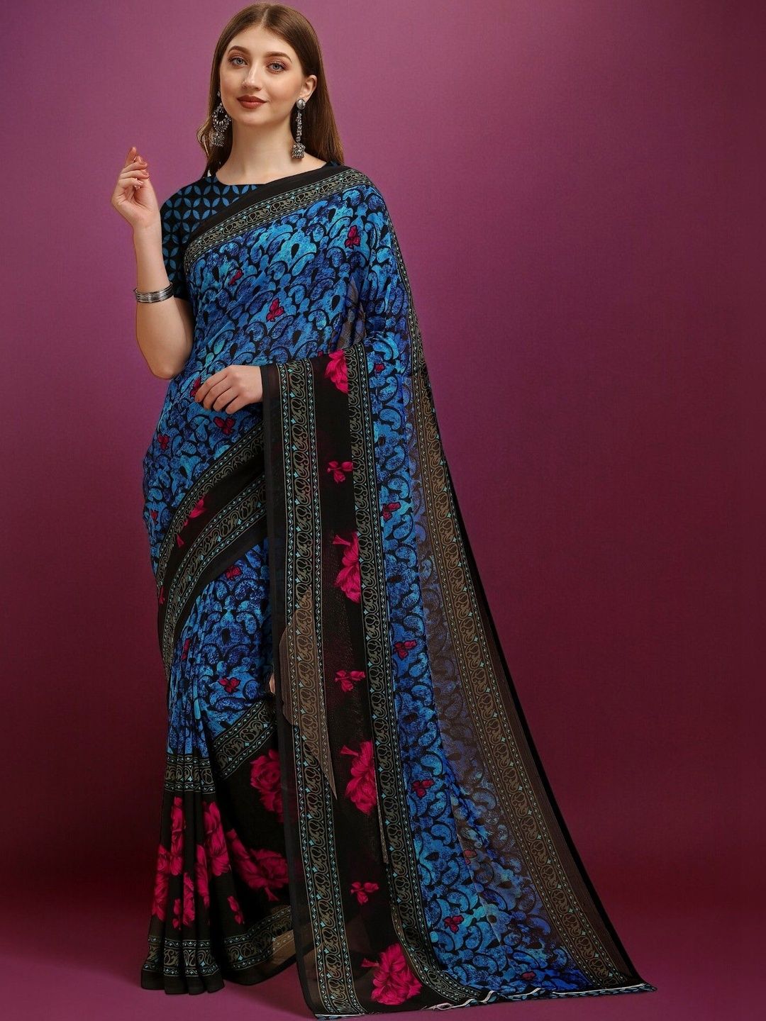 SZN Floral Poly Georgette Saree-picture-30