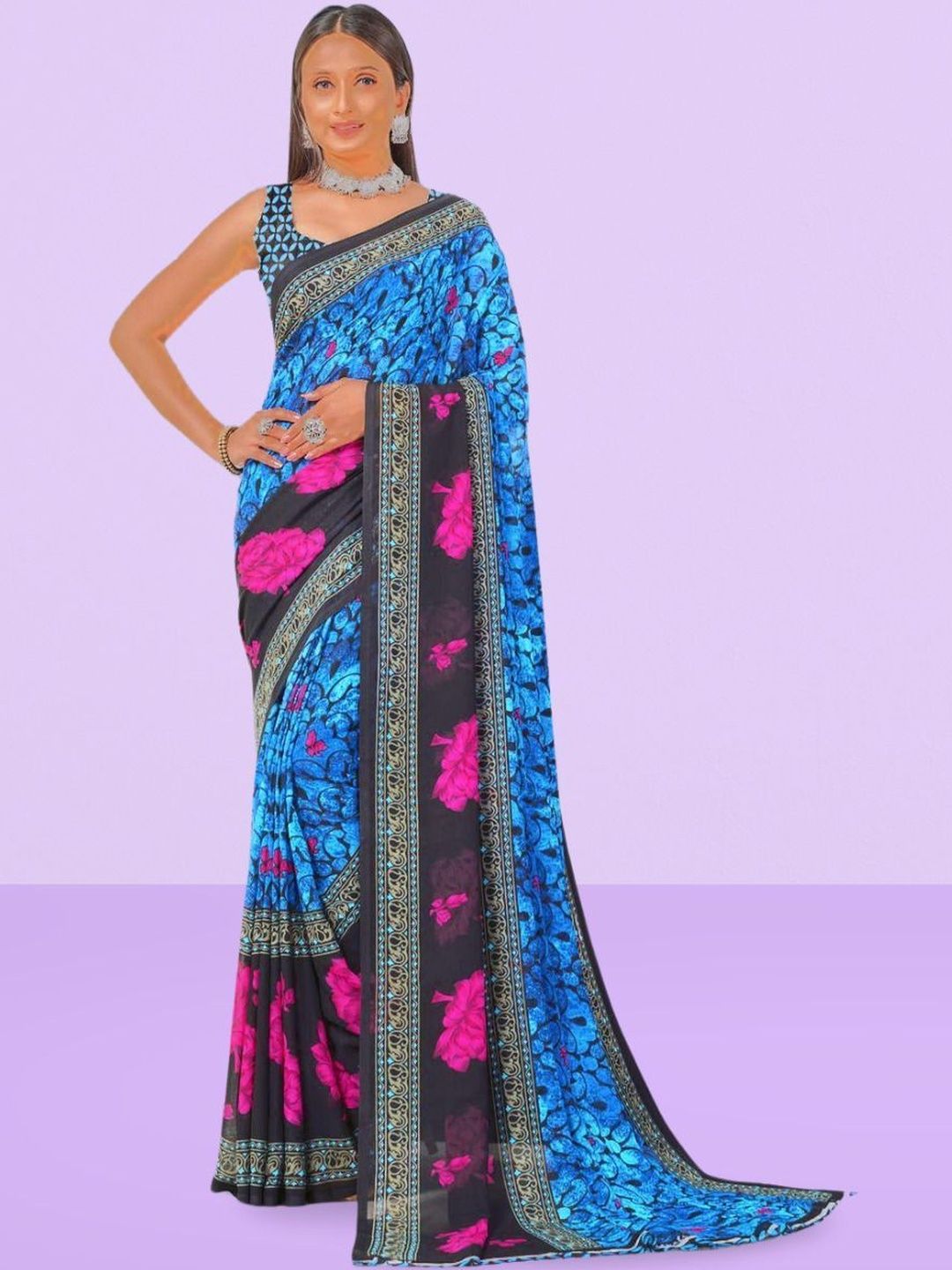 SZN Floral Poly Georgette Saree-picture-44