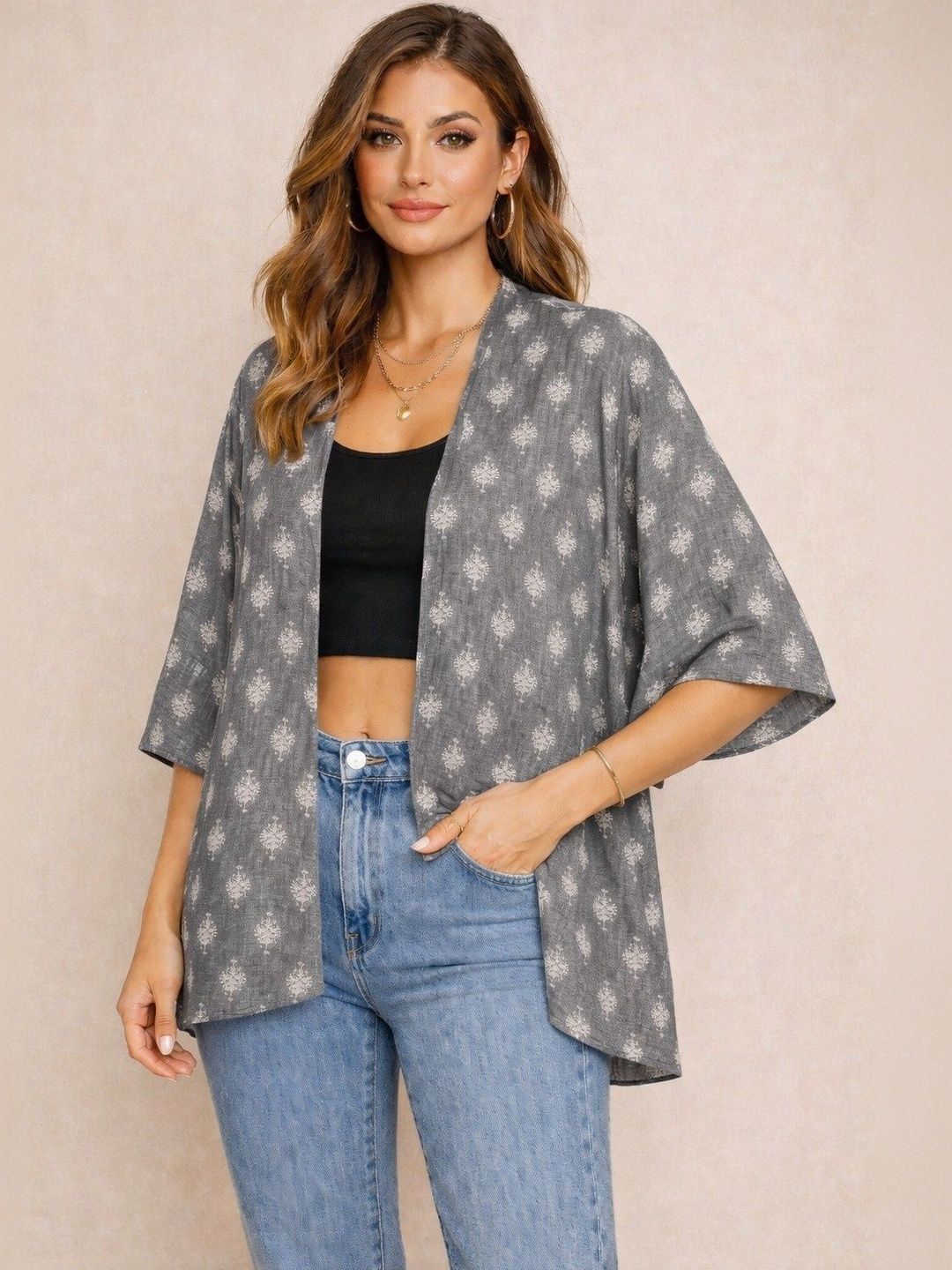 UNFAKENOW Women Printed Shrug-image-11