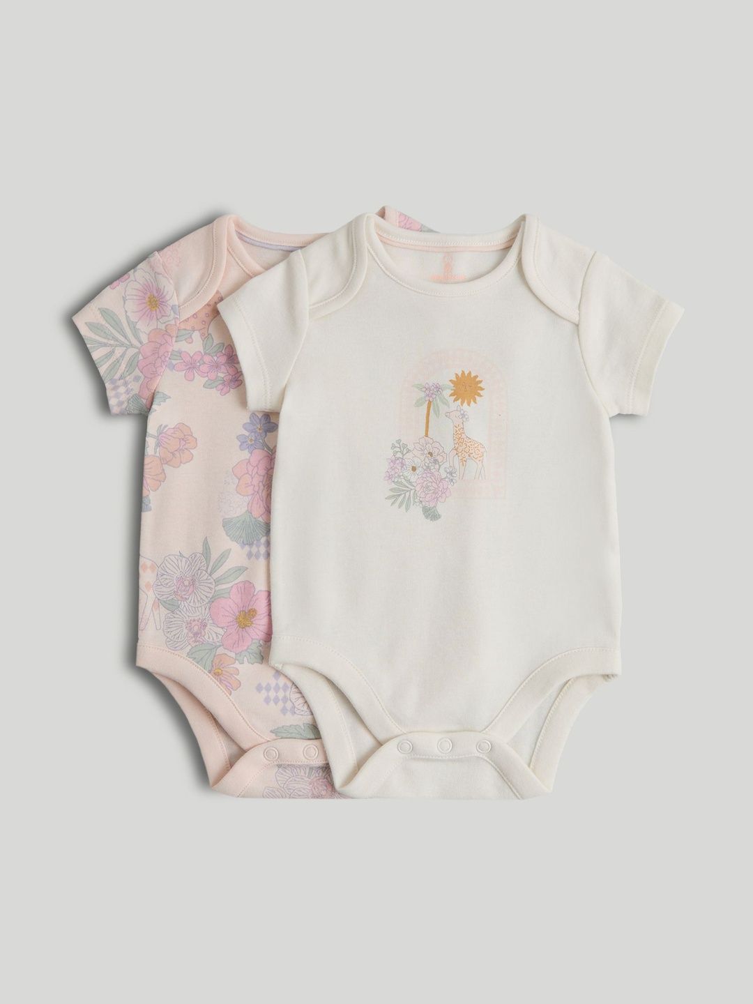 mothercare Infants Girls Pack Of 2 Printed Envelope Neck Short Sleeves Bodysuit-picture-11