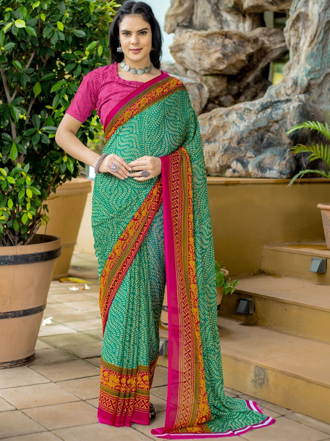SZN Ethnic Motifs Poly Georgette Saree-picture-48