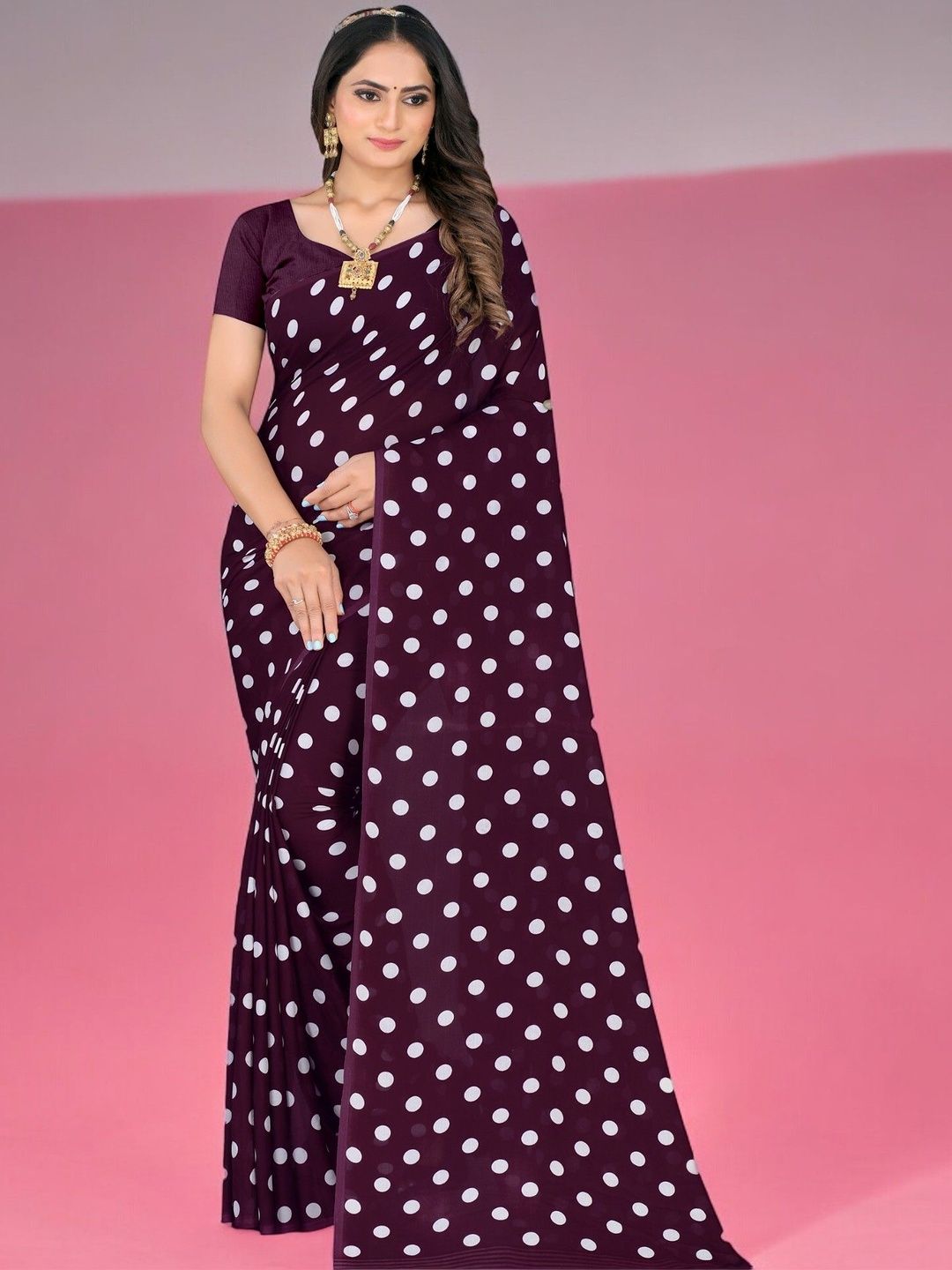 SZN Polka Dot Poly Georgette Saree-picture-46