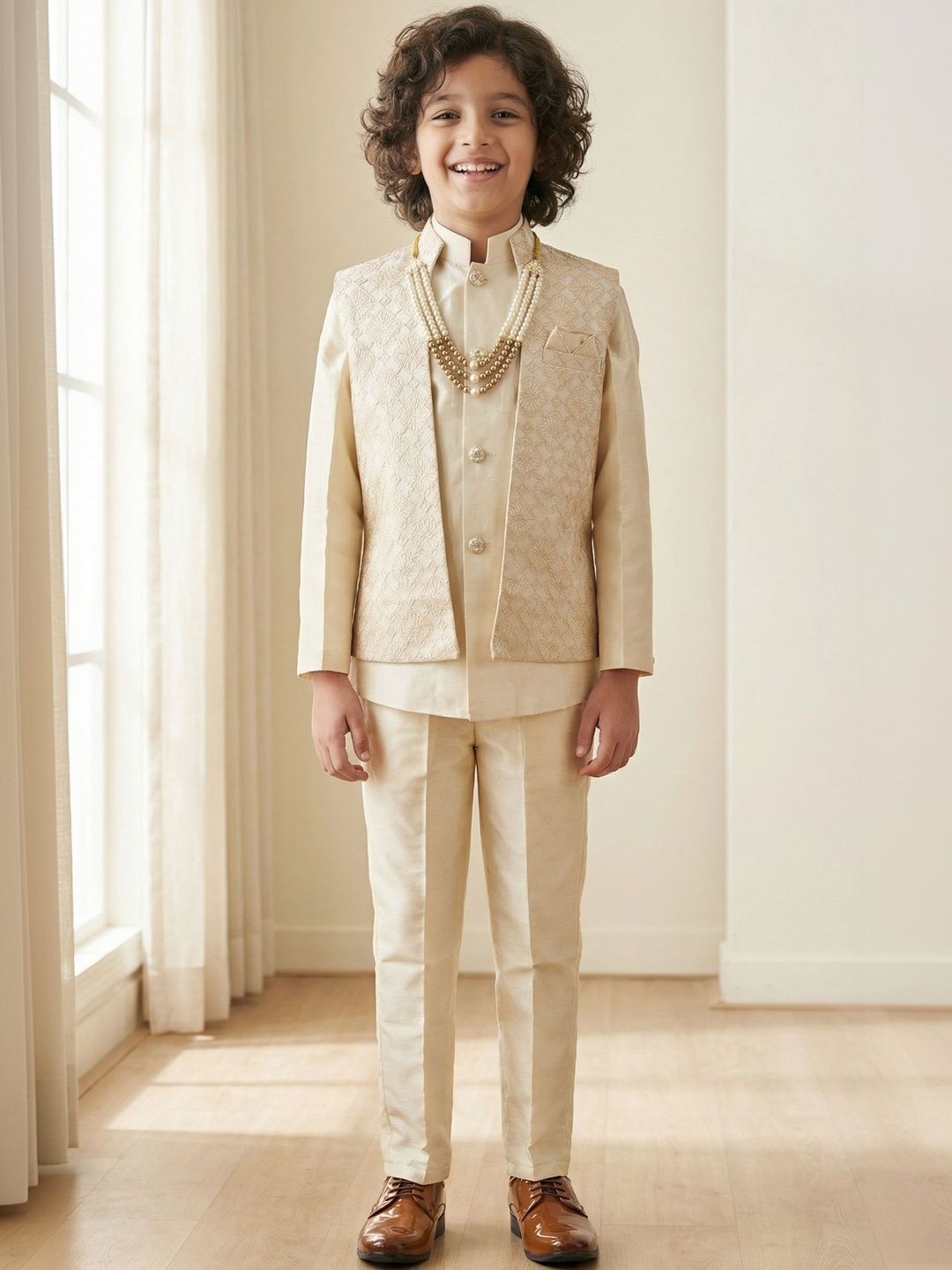 ahhaaaa Boys Ethnic Motifs Embroidered Regular Thread Work Kurta with Trousers-image-49
