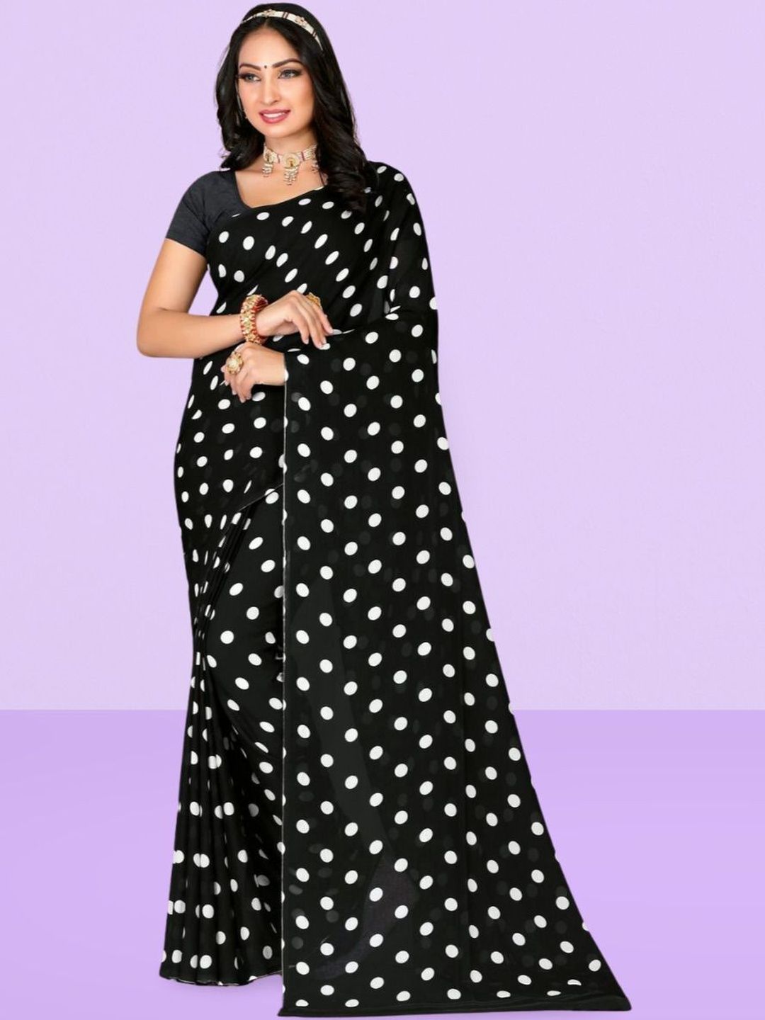 SZN Polka Dot Poly Georgette Saree-picture-15