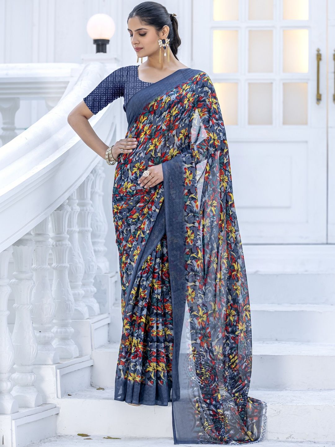 SZN Floral Poly Georgette Saree-picture-50