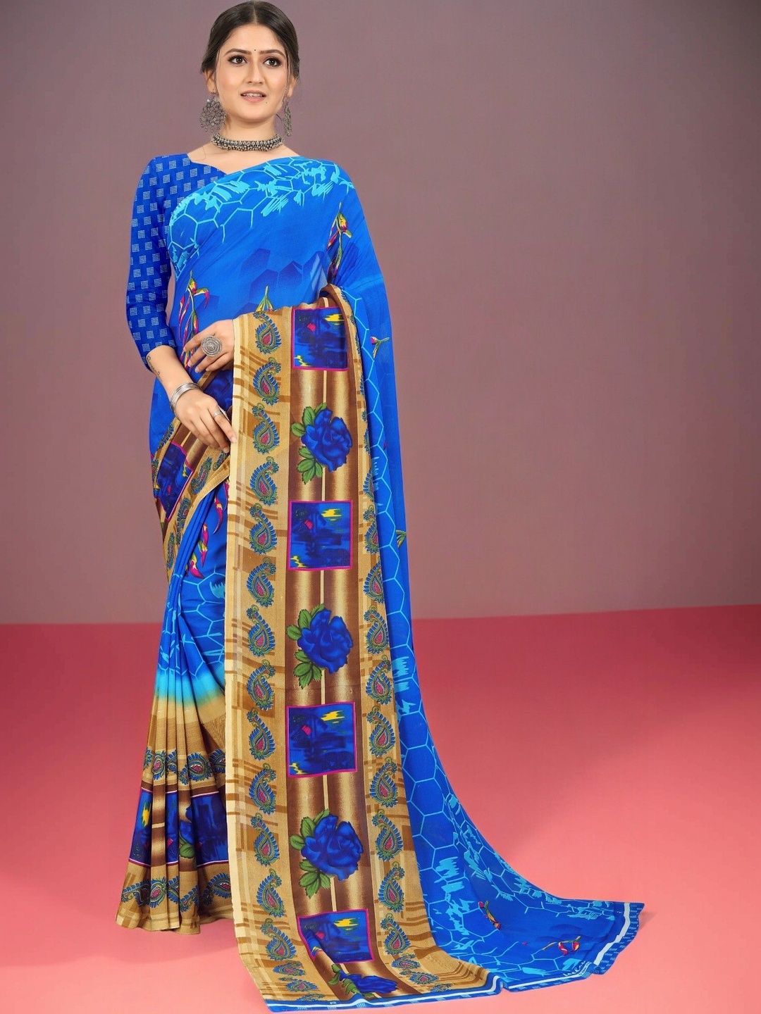 SZN Floral Poly Georgette Saree-picture-15