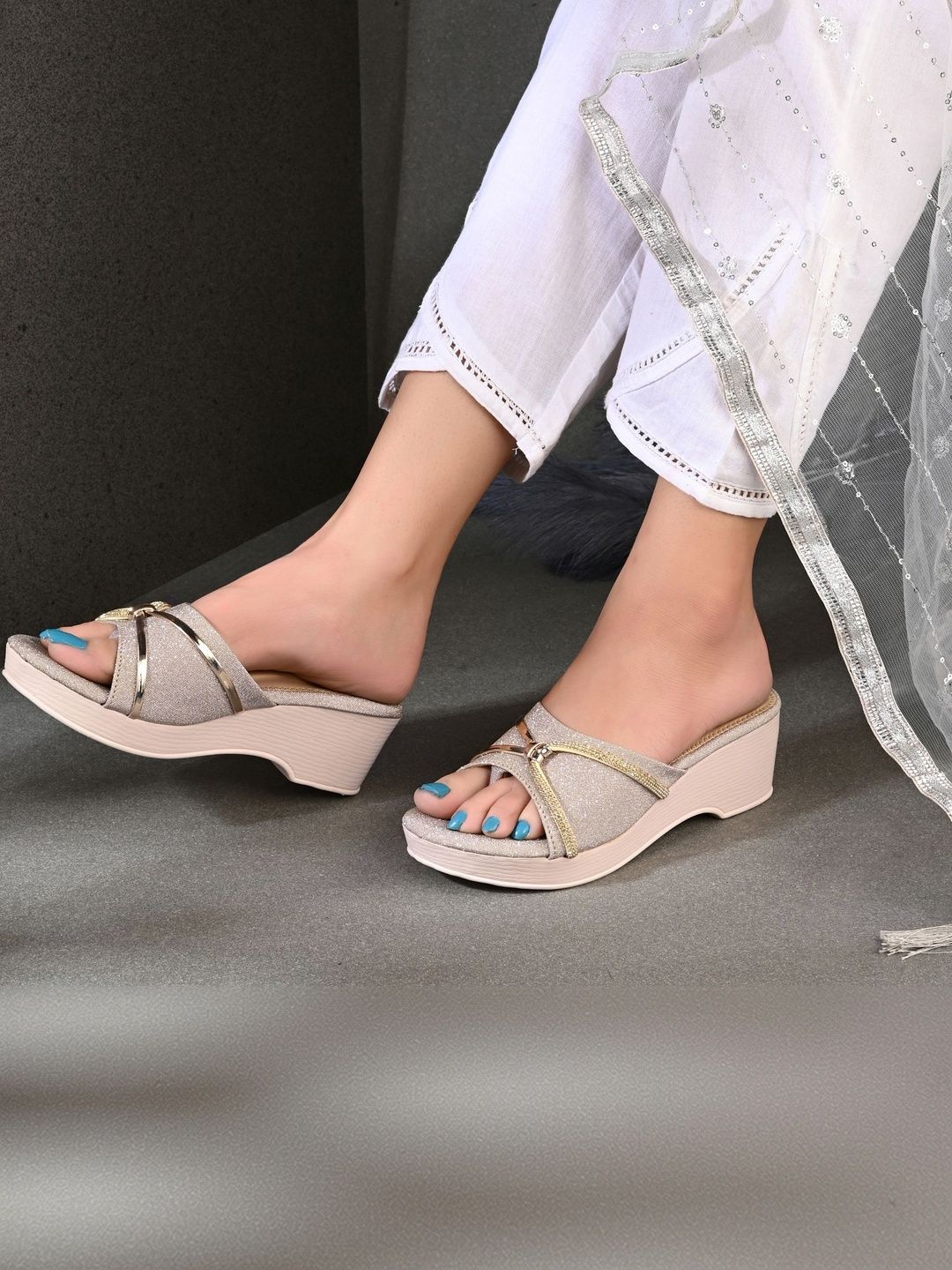 DressBerry Textured Party Wedge Mules-picture-36