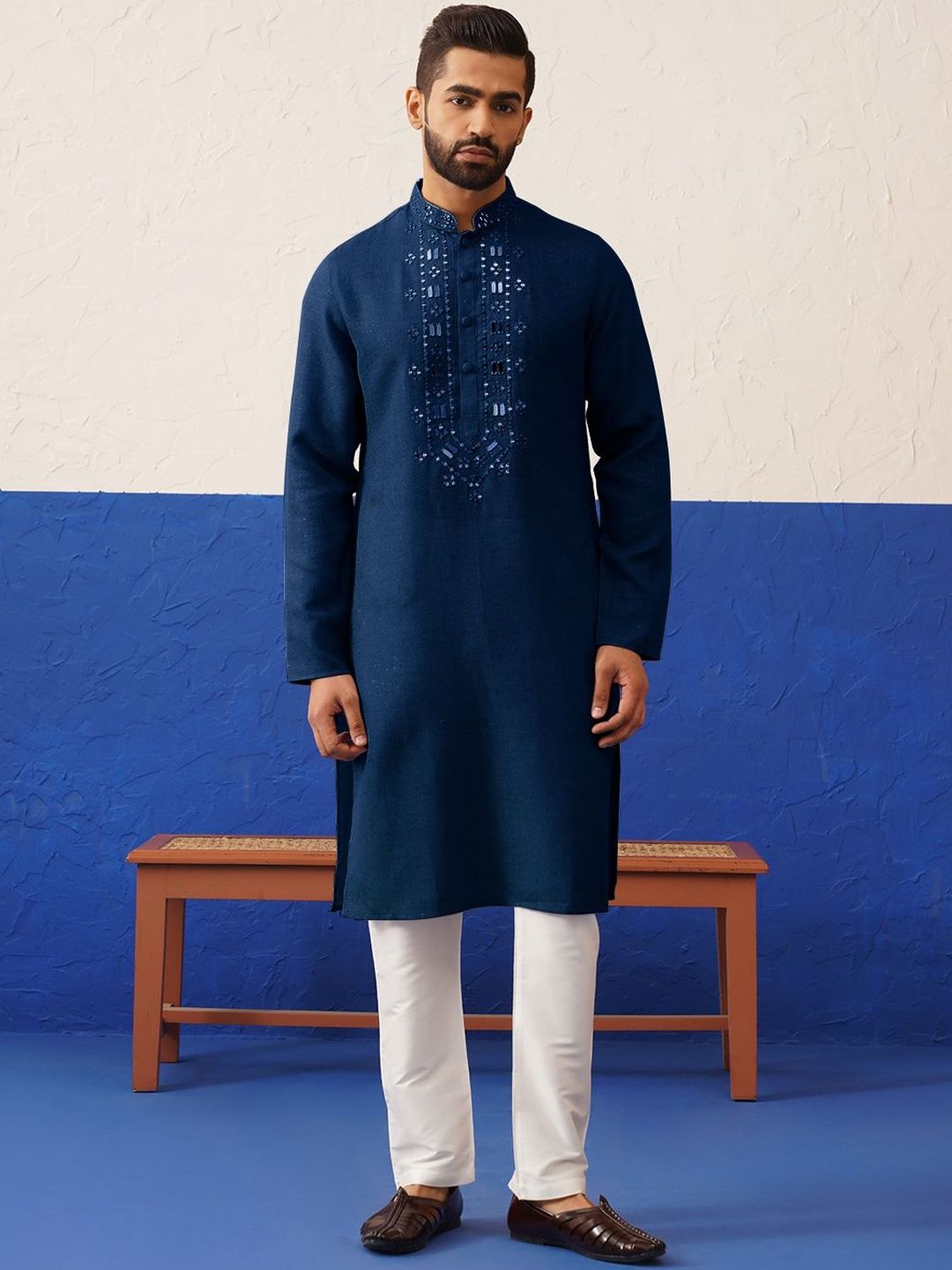 TheEthnic.Co Men Geometric Embroidered Kurta-image-20