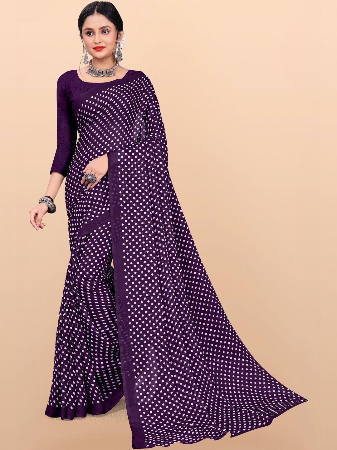 SZN Polka Dot Poly Georgette Saree-picture-18