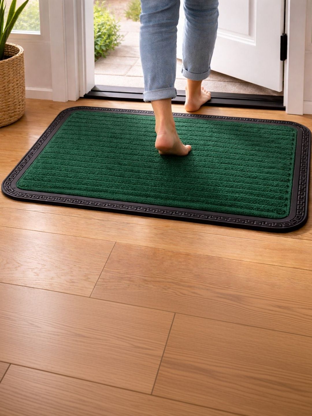 GEET CREATIONS Green & Black Self-Designed Anti-Skid Doormat-image-28