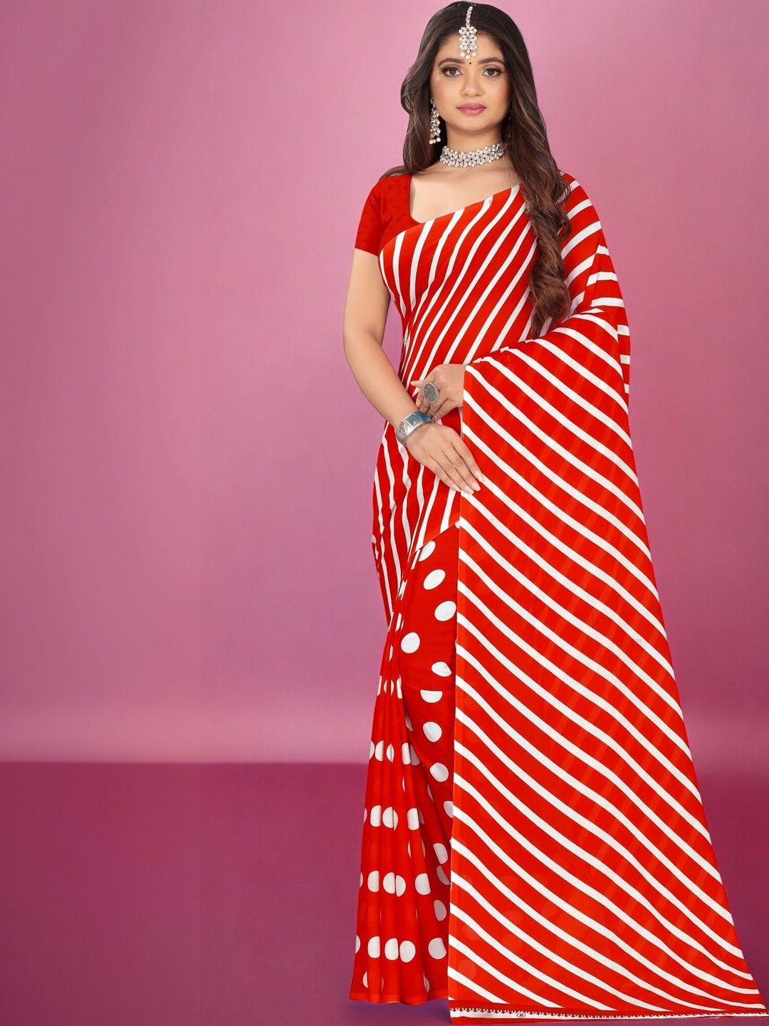 SZN Polka Dot Poly Georgette Saree-picture-30