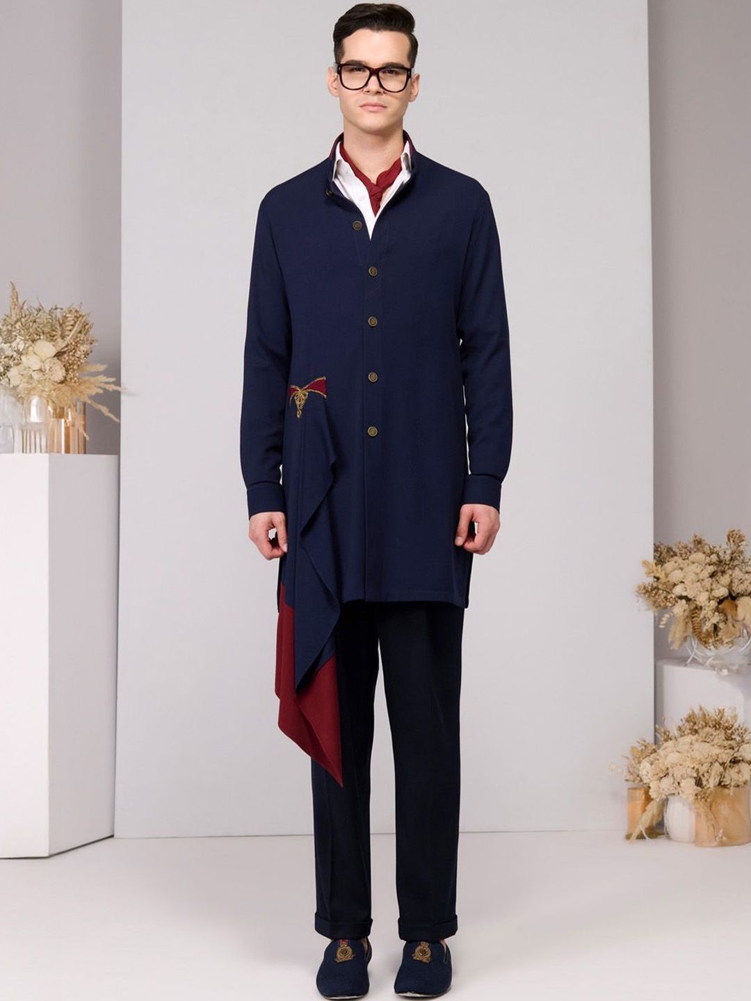 S&N by Shantnu Nikhil Men Embroidered Flared Sleeves Thread Work Pathani Kurta-picture-28