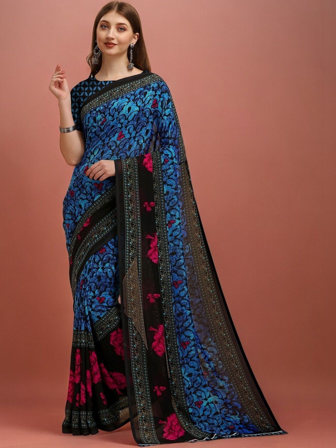 SZN Floral Poly Georgette Saree-picture-41