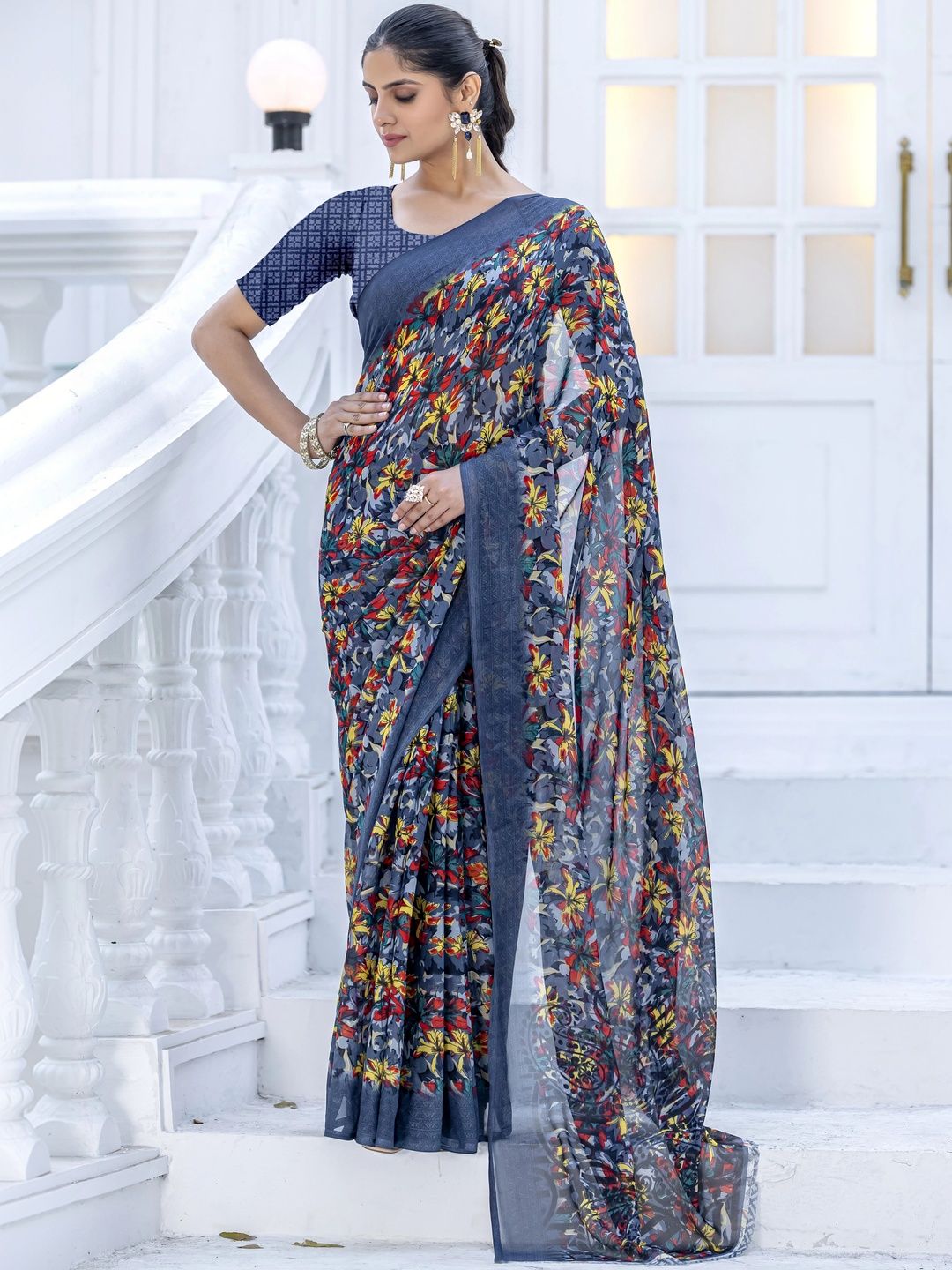SZN Floral Poly Georgette Saree-picture-49