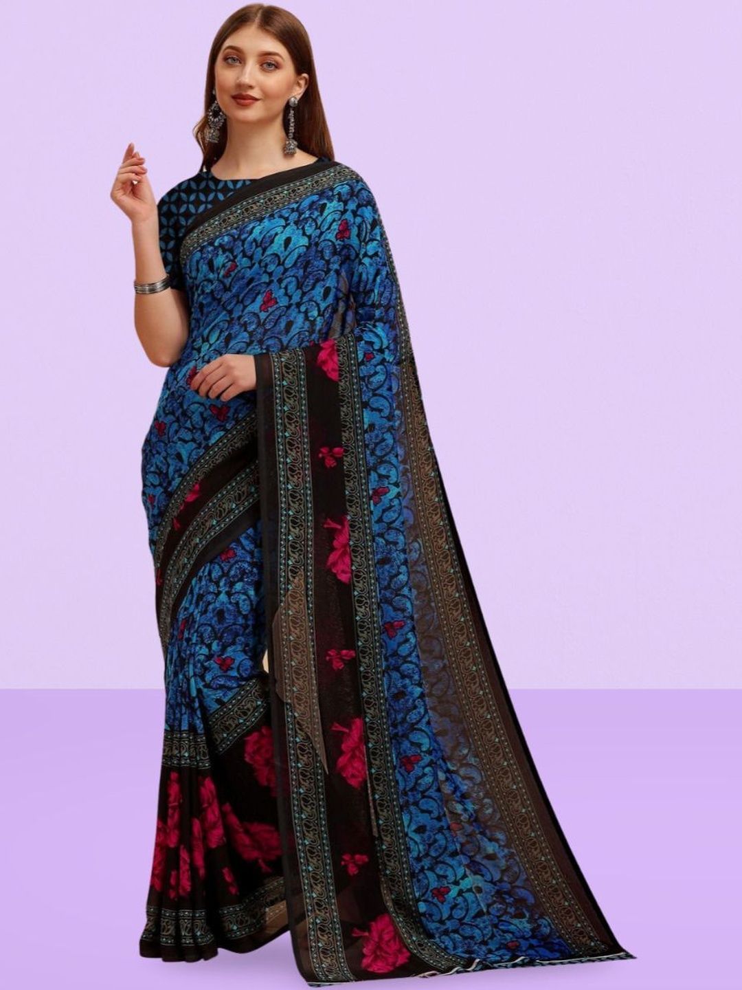 SZN Floral Poly Georgette Saree-picture-34