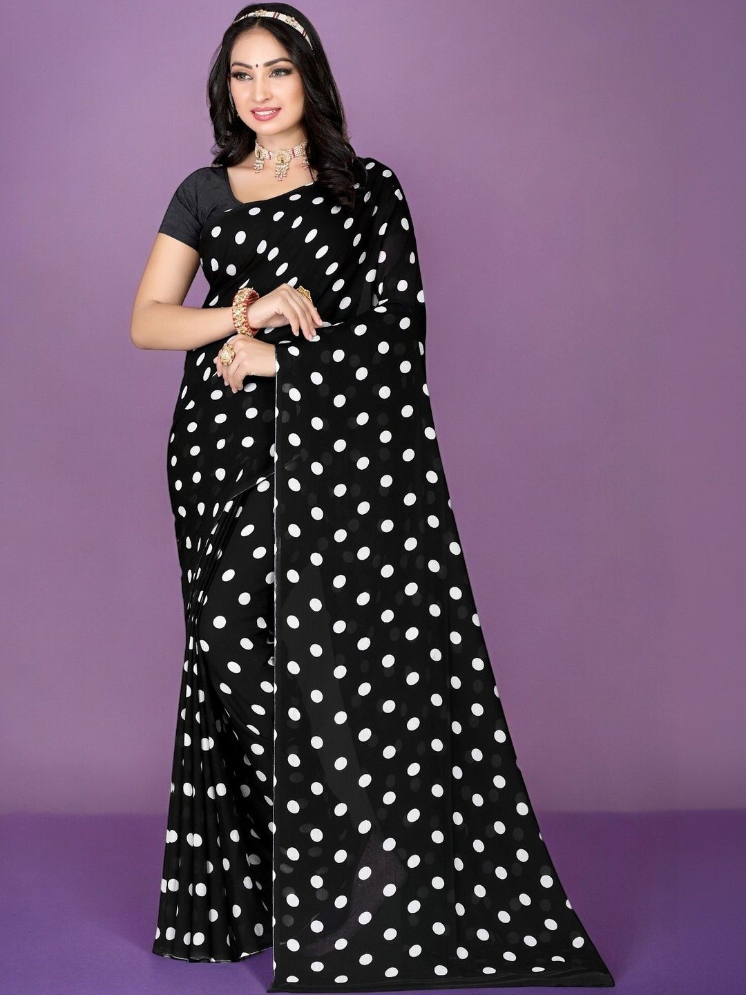 SZN Polka Dot Poly Georgette Saree-picture-26