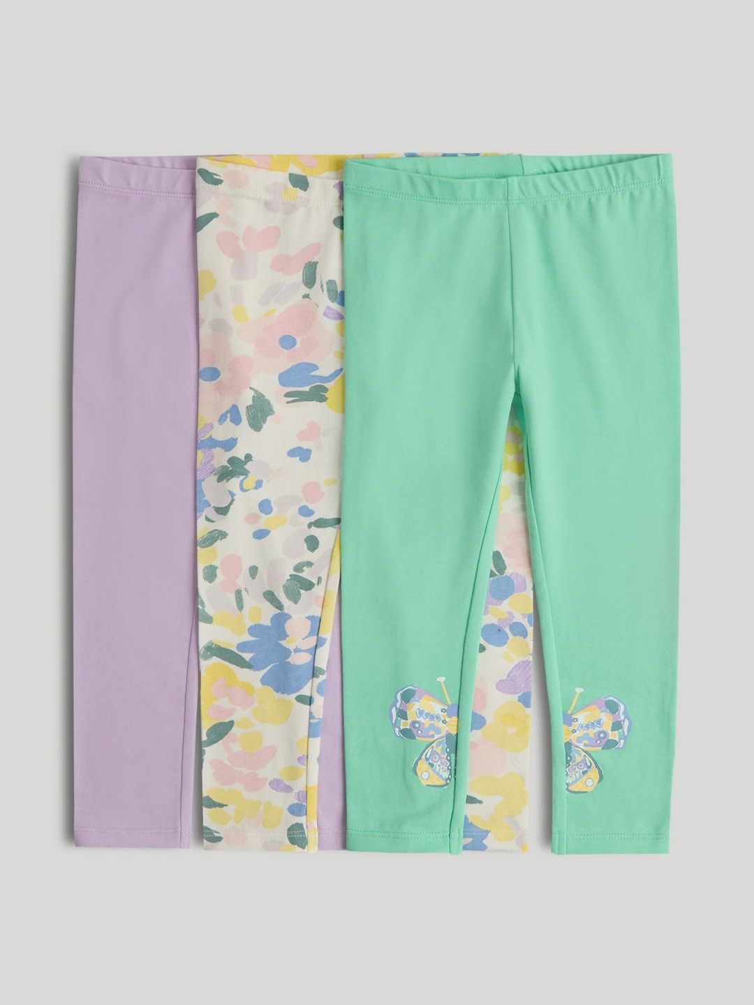mothercare Girls Pack of 3 Cotton Blend Printed Ankle Length Leggings-picture-27