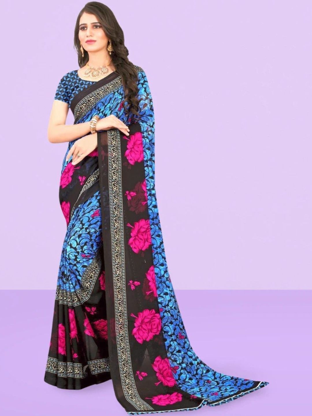 SZN Floral Poly Georgette Saree-picture-37
