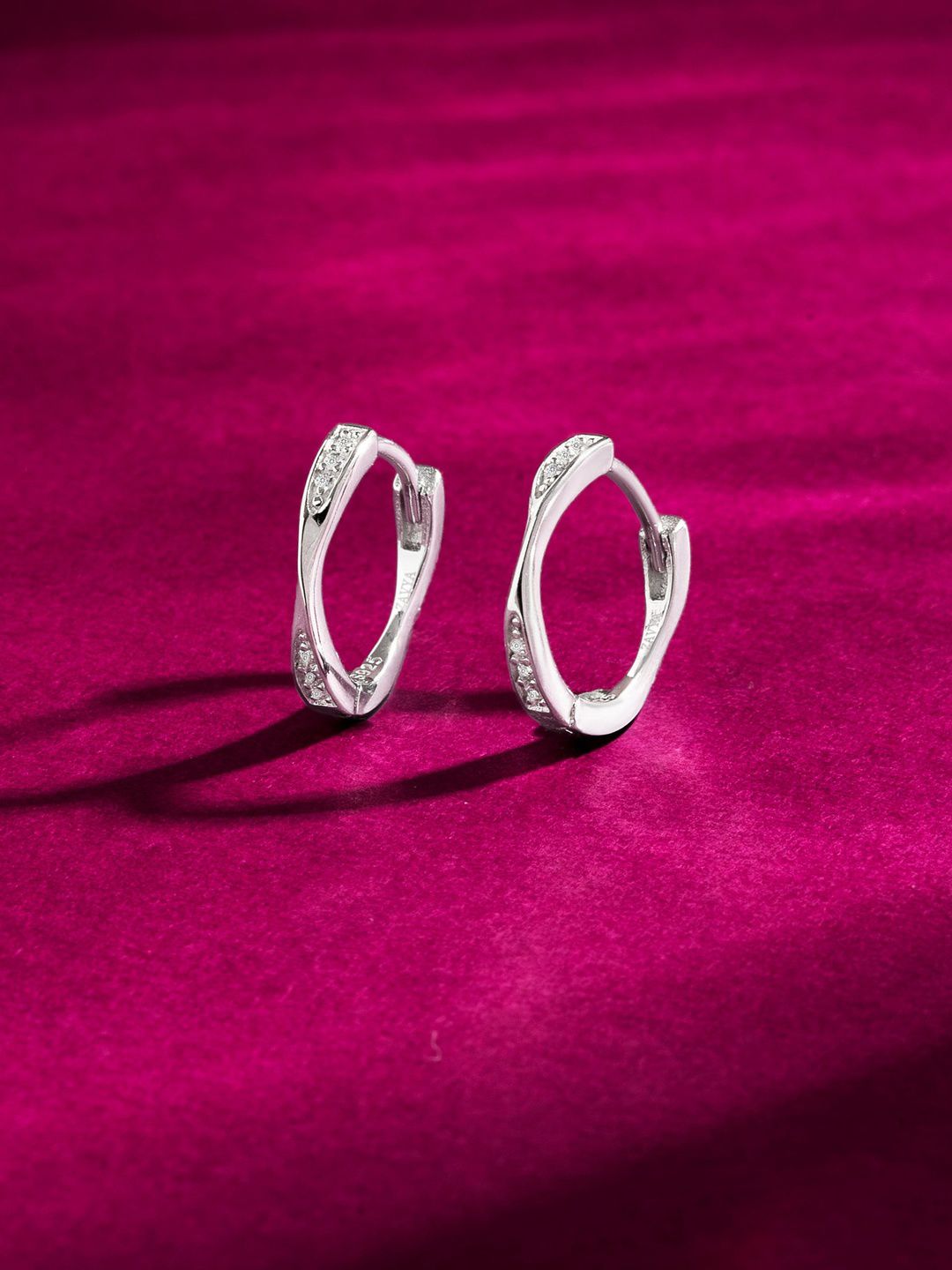 Zavya 92.5 Pure Silver Rhodium-Plated Cubic Zirconia Studded Circular Hoop Earrings-picture-25