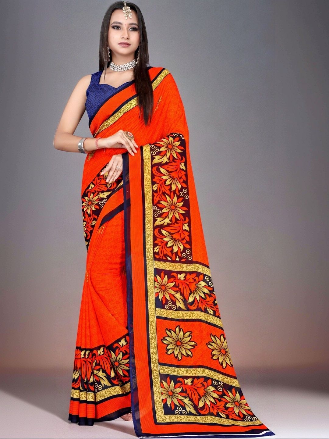 SZN Floral Poly Georgette Saree-picture-39