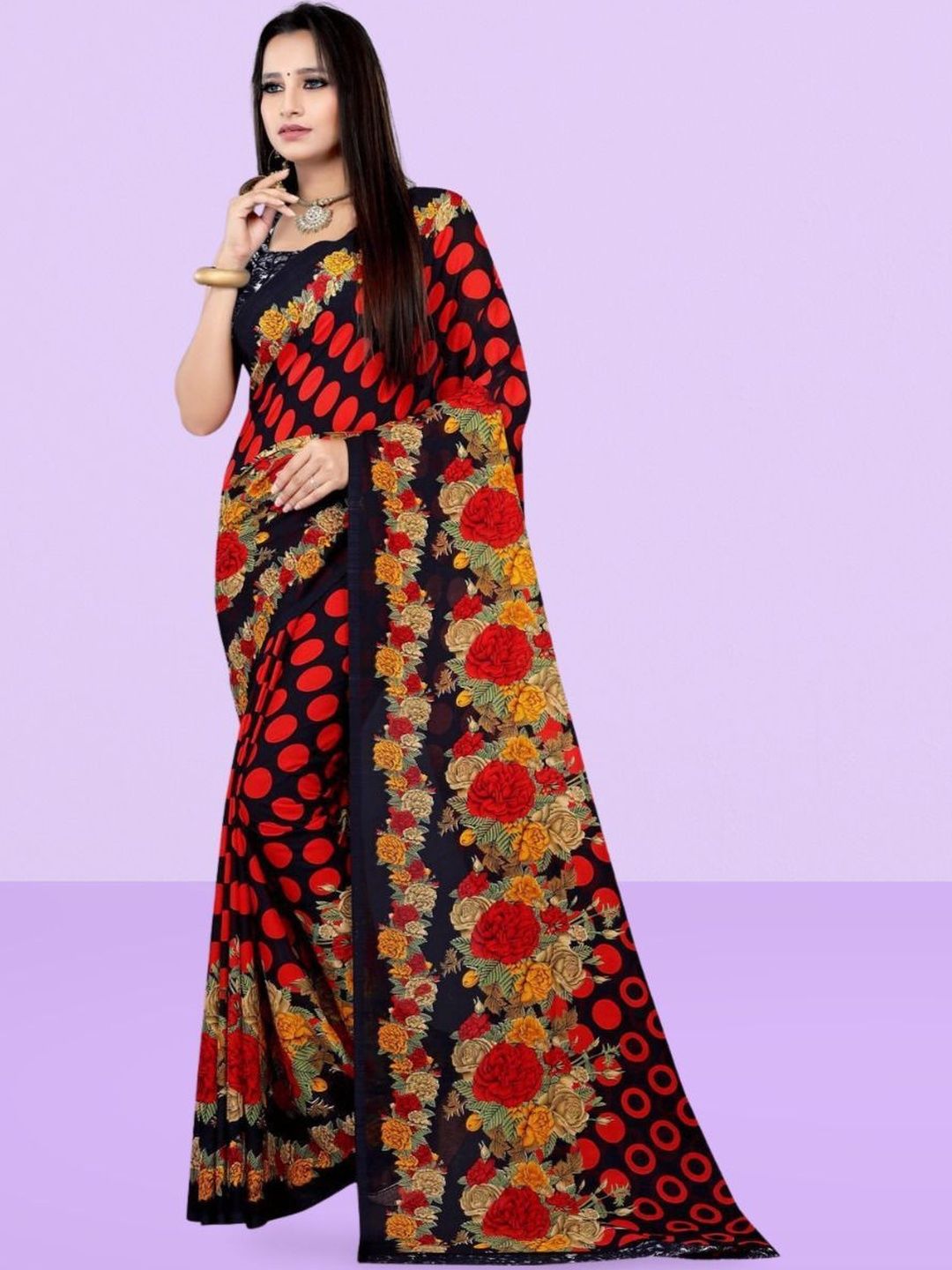 SZN Polka Dot Poly Georgette Saree-picture-19