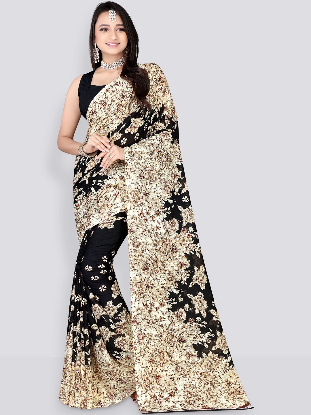 SZN Floral Poly Georgette Saree-picture-10