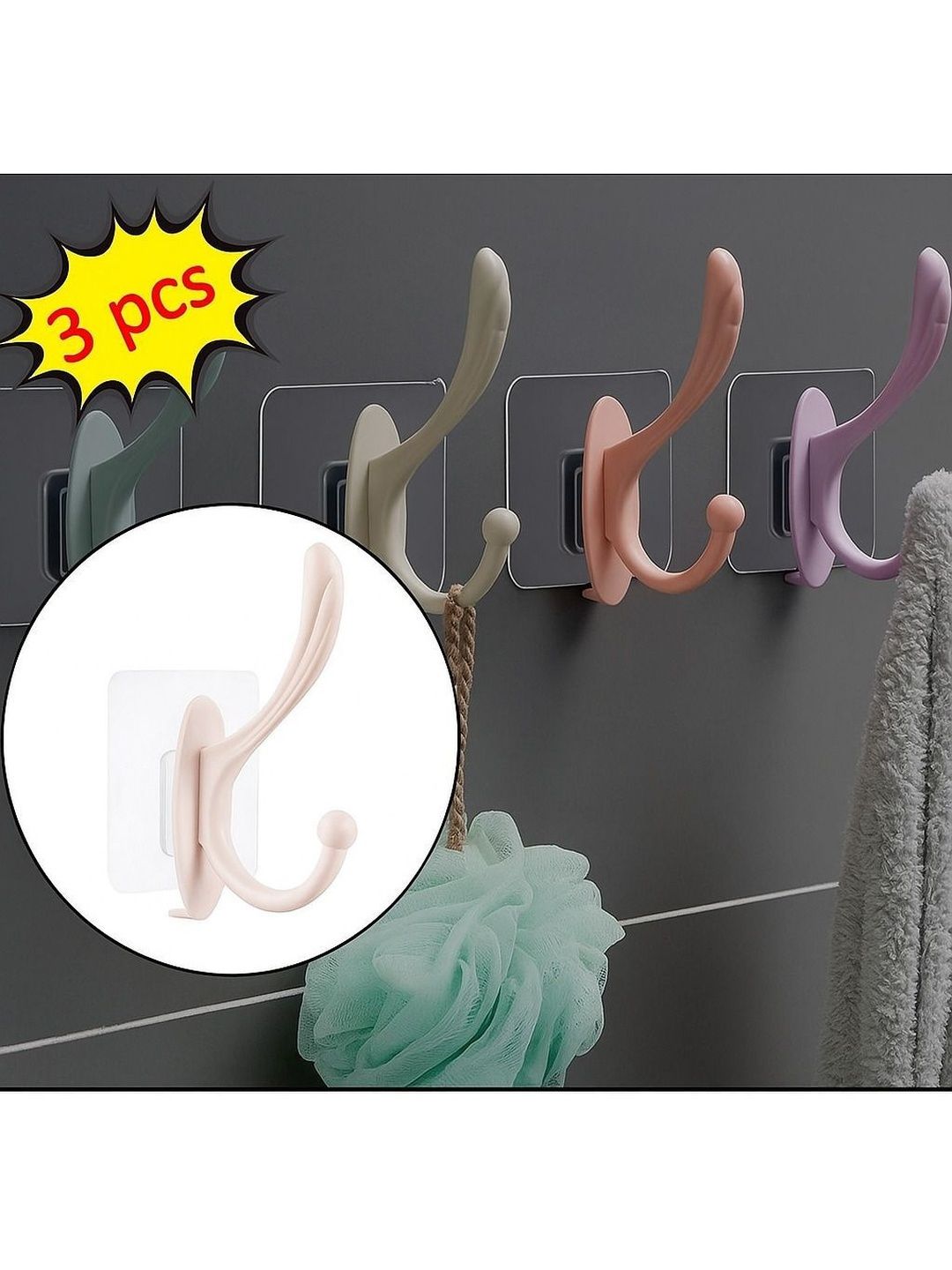 DeoDap Purple & Peach Coloured 3-Pcs Wall Hooks-image-24