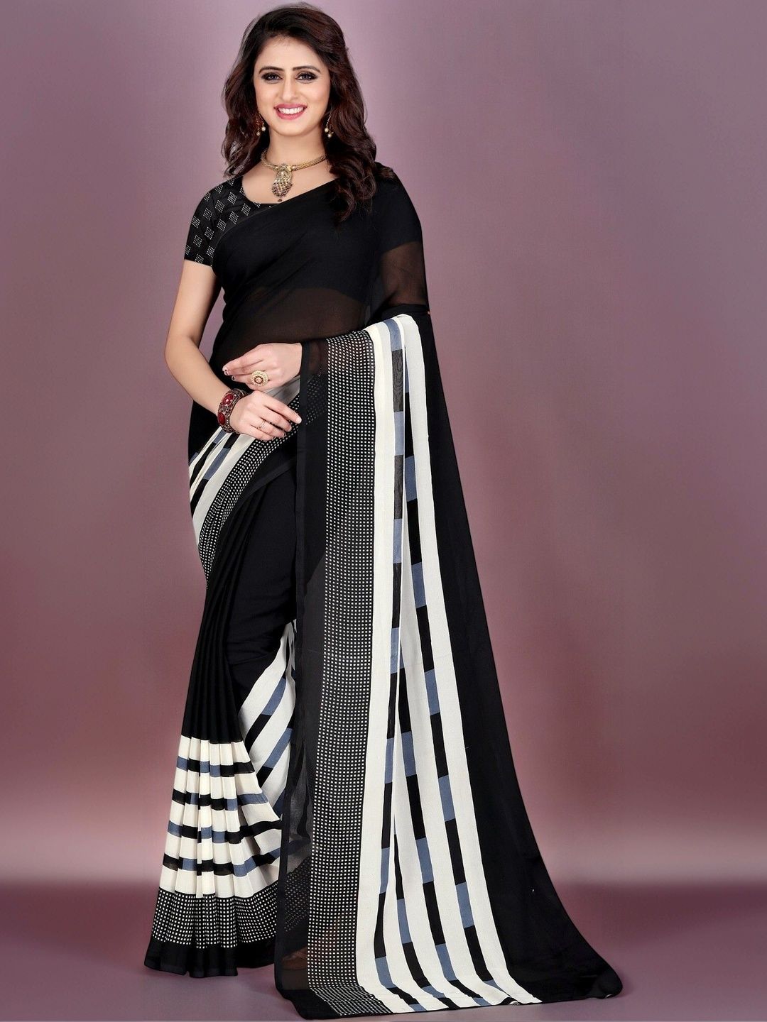 SZN Striped Poly Georgette Saree-picture-18