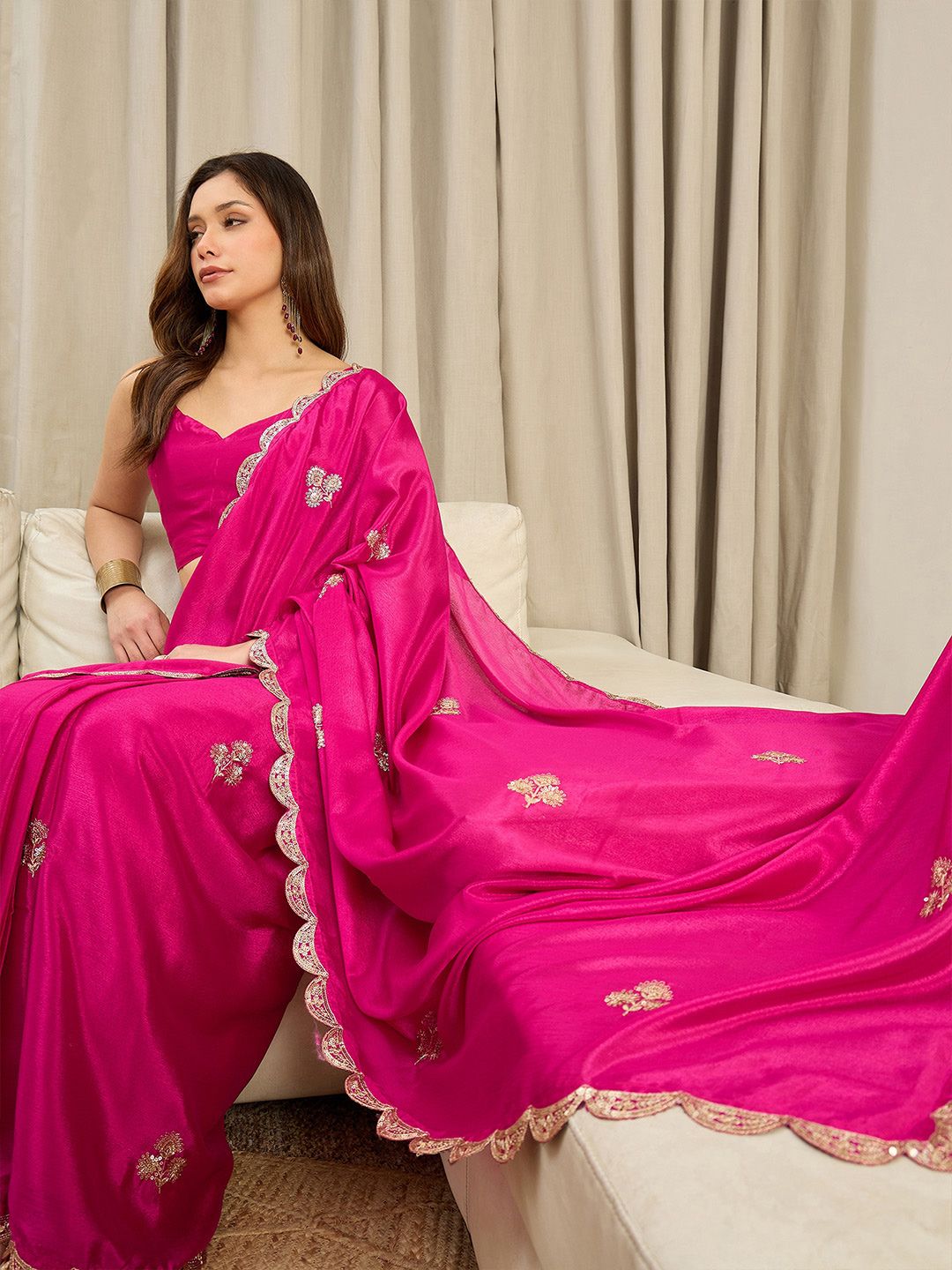 Saree mall Embellished Zari Pure Chiffon Heavy Work Ready To Wear Sarees-picture-28