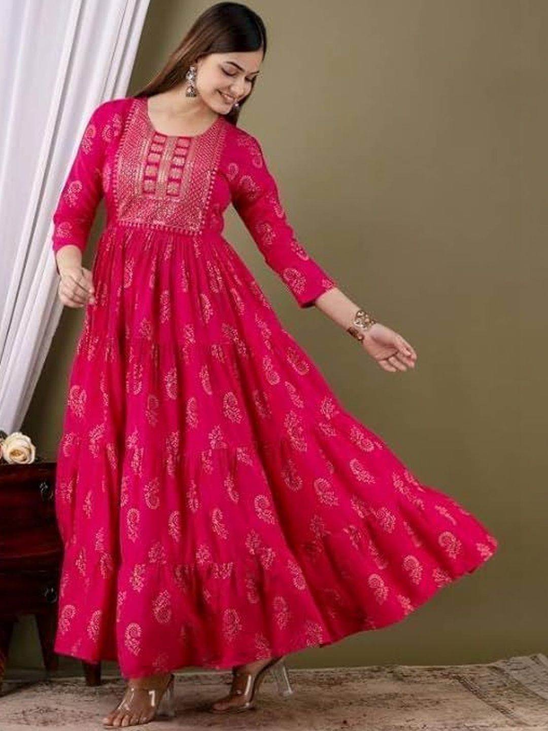 lavandis Ethnic Motifs Printed Tiered Anarkali Kurti-picture-19