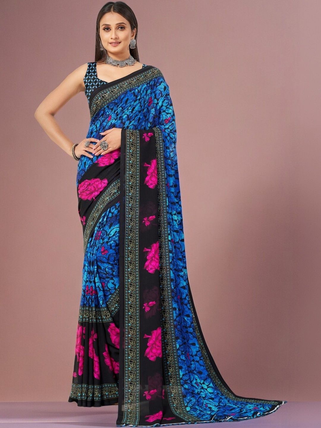 SZN Floral Poly Georgette Saree-picture-17