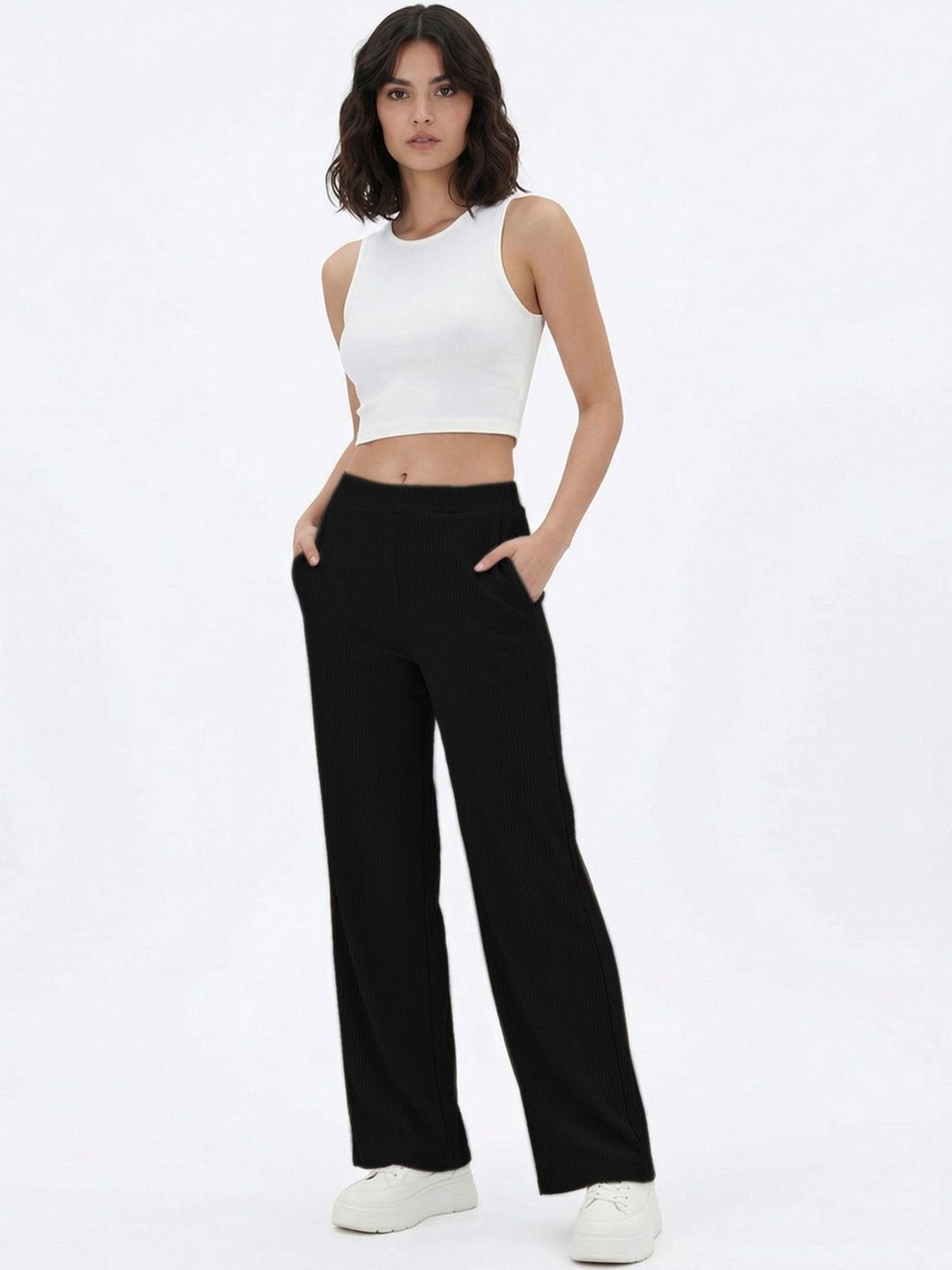 SZN Women Textured Straight Fit Easy Wash Trousers-picture-10