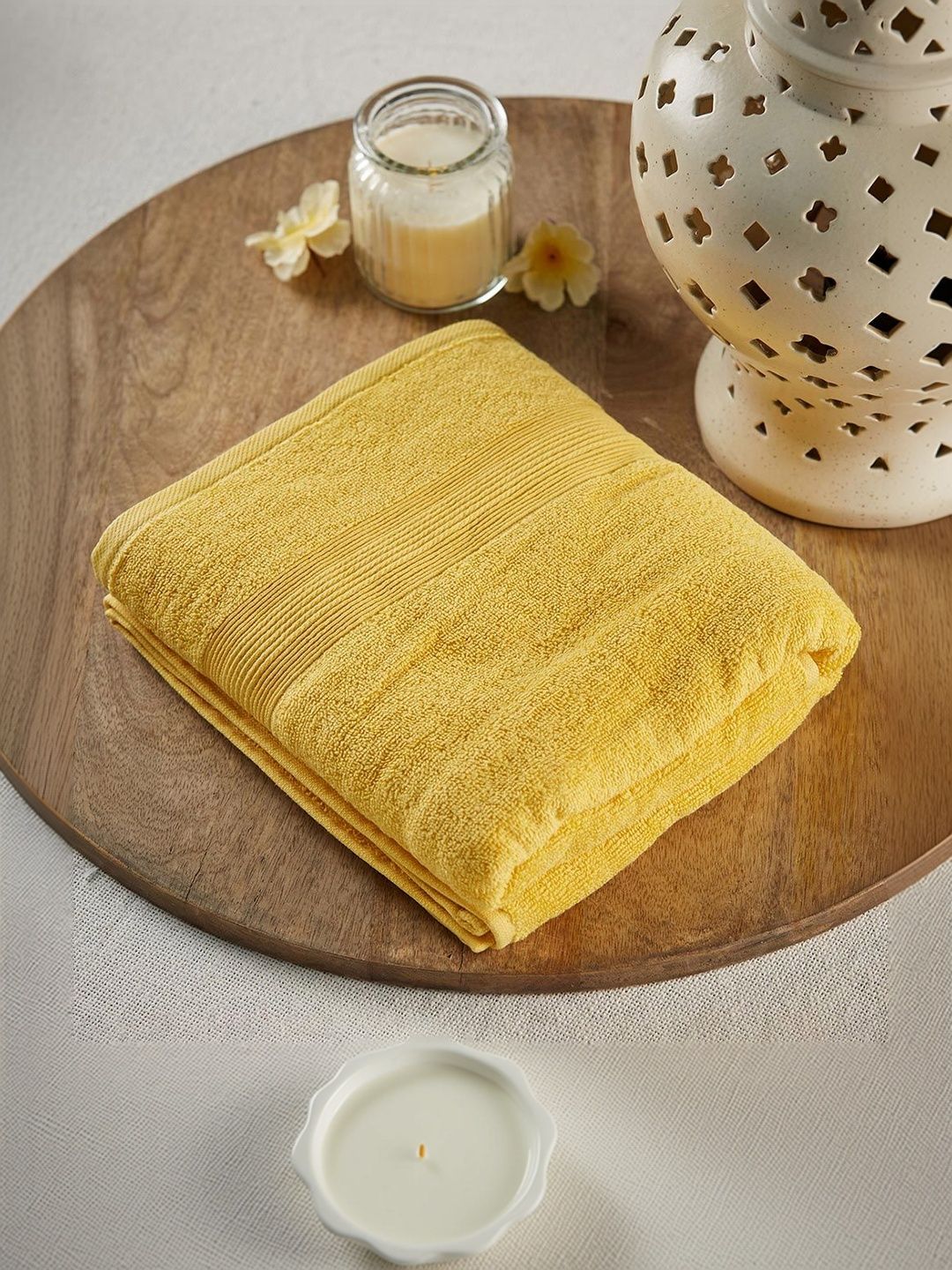 Fabindia Yellow Cotton Hand Towels-image-0