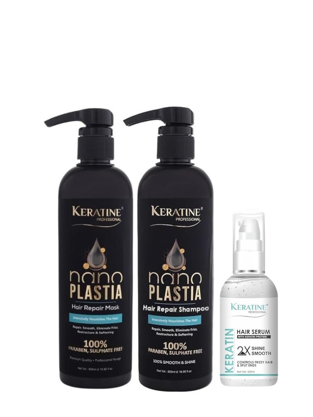 KERATINE PROFESSIONAL Set Of 3 Nano Plastia Hair Repair Shampoo Mask & Hair Serum - 500 ml-picture-18