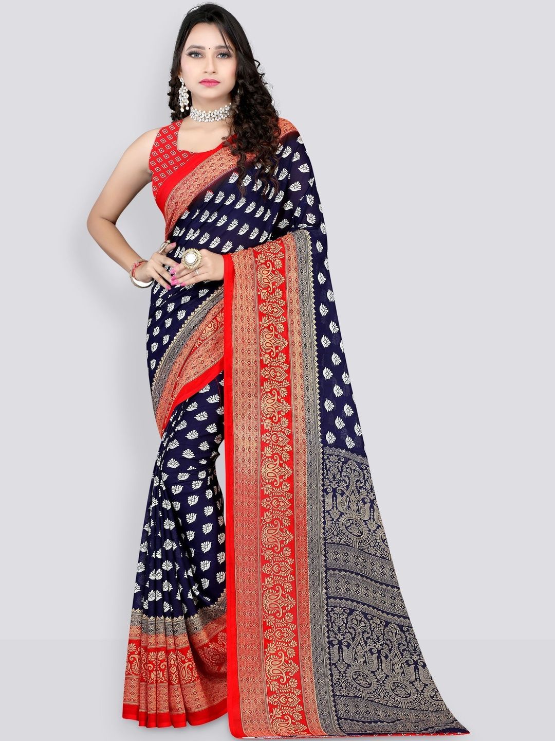 SZN Ethnic Motifs Poly Georgette Handloom Saree-picture-51