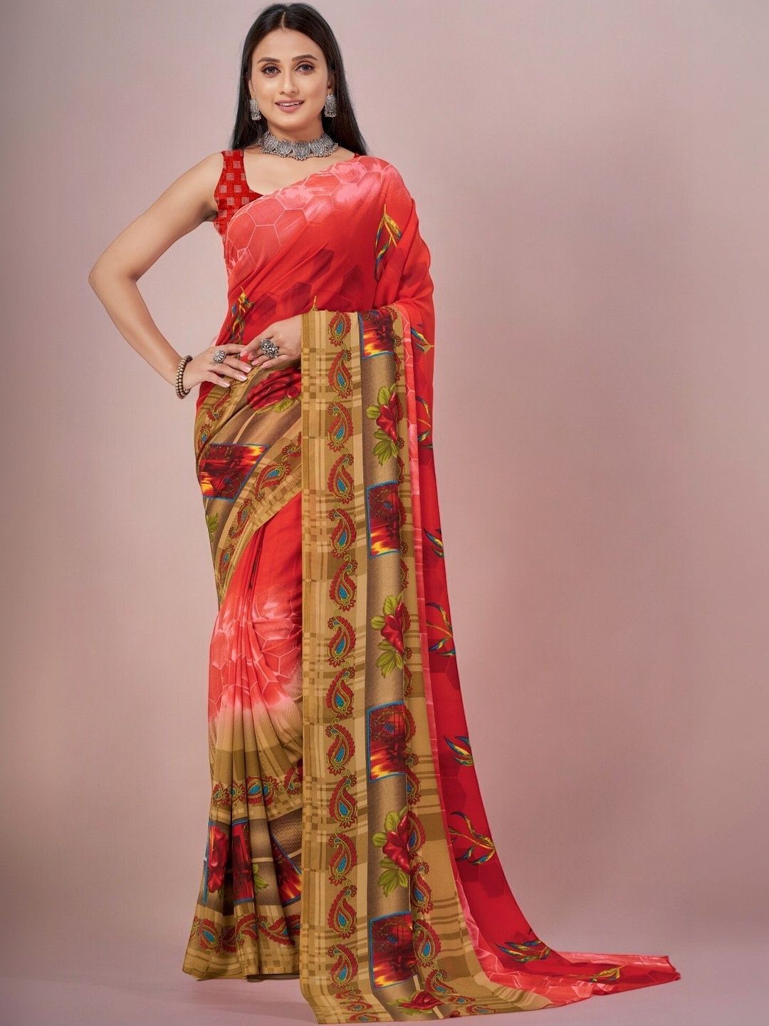 SZN Floral Poly Georgette Saree-picture-34