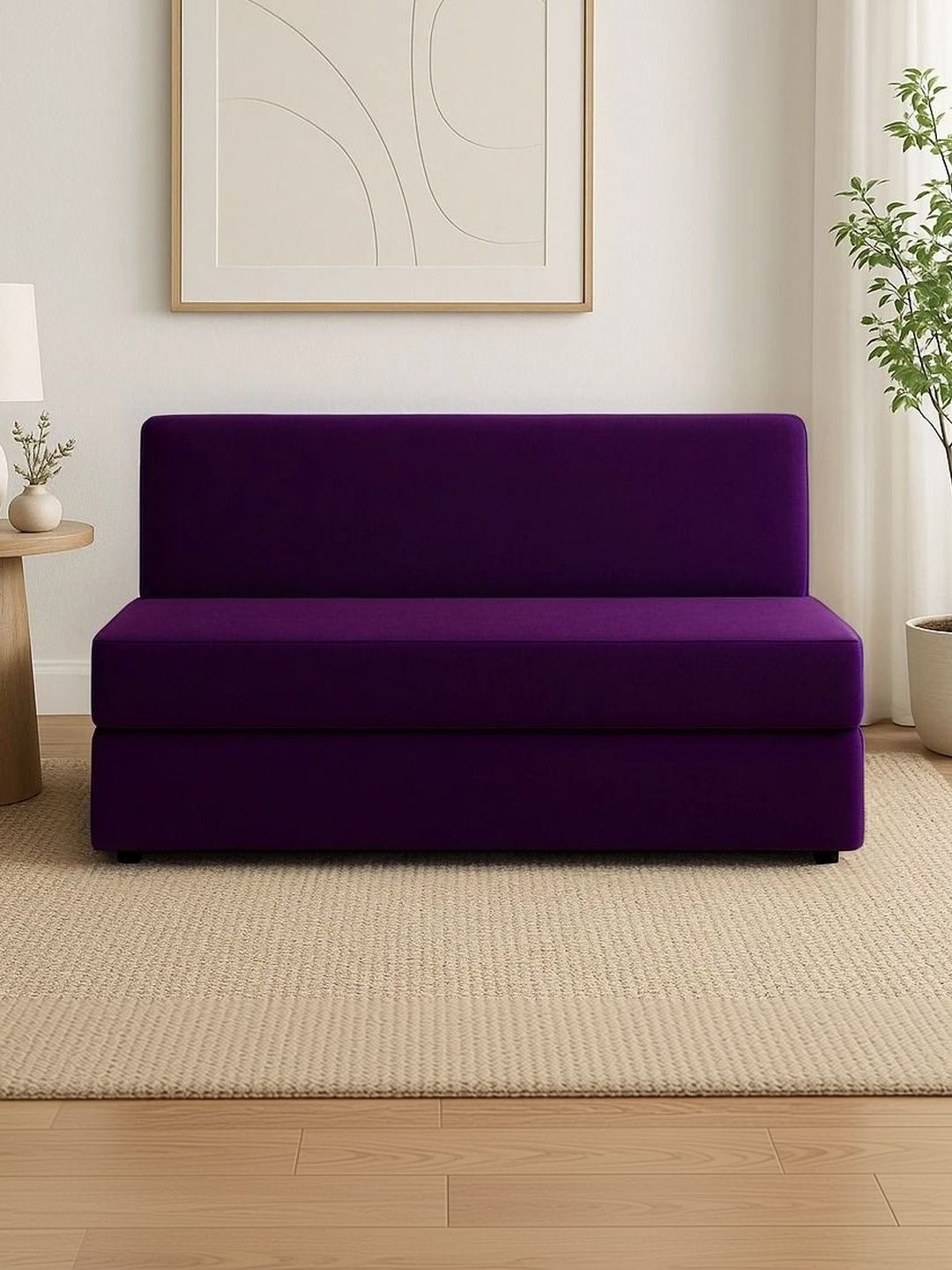Pum Pum Purple Leatherette 2 Seater Fold Out Sofa Cum Bed