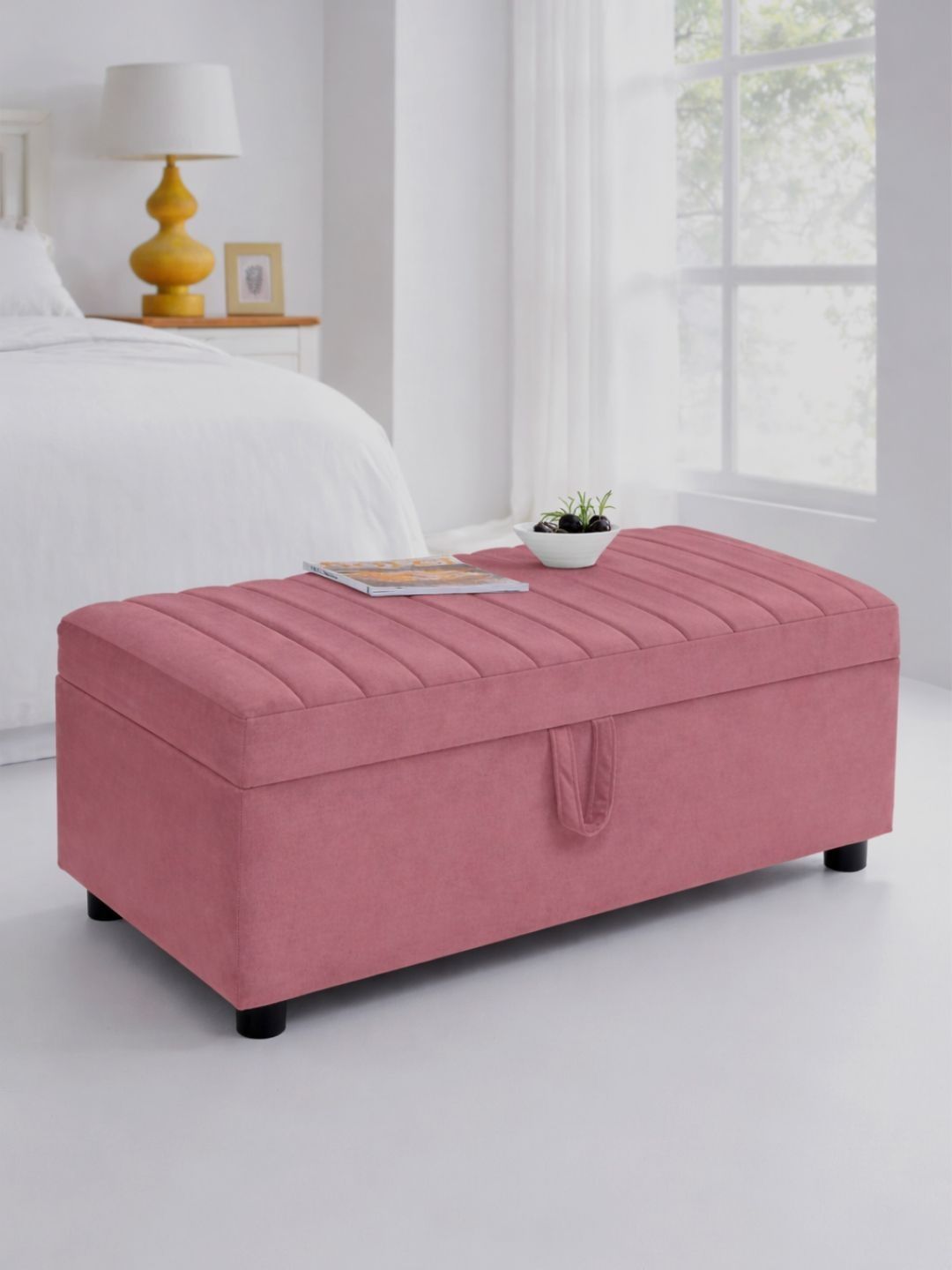 ARRA Pink Textured 2 Seater With Storage Ottomans-image-24